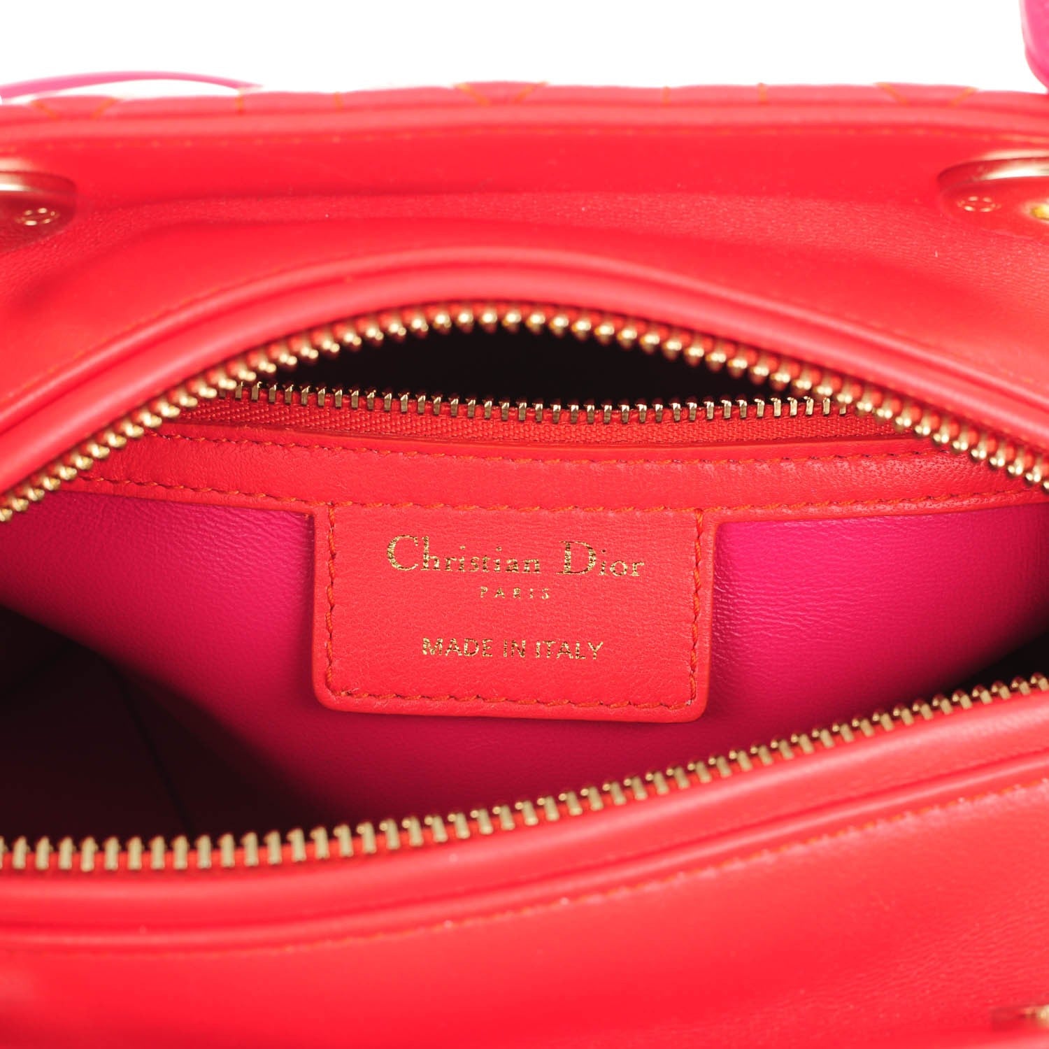 Christian Dior Lambskin Cannage Medium Bi-Color Lady Dior Red Pink 6 of 7