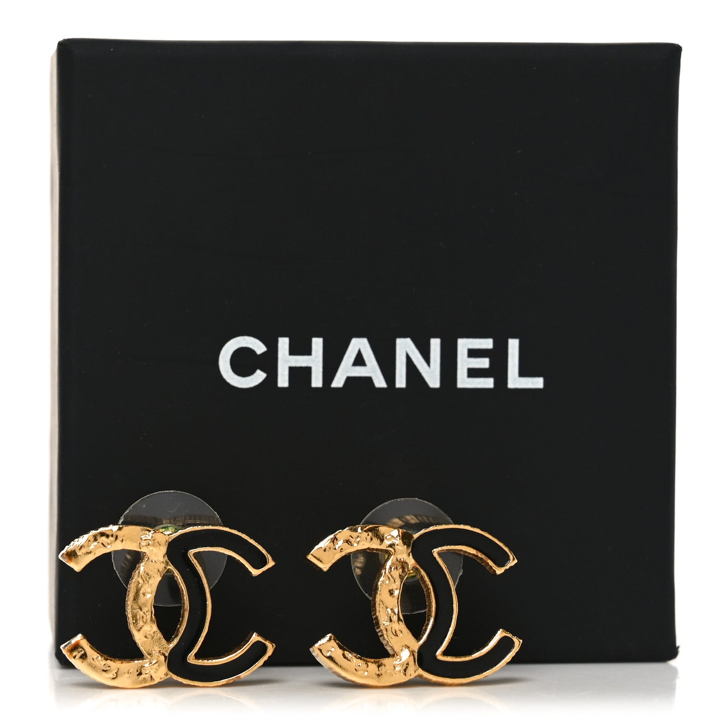 Enamel CC Earrings Black Gold