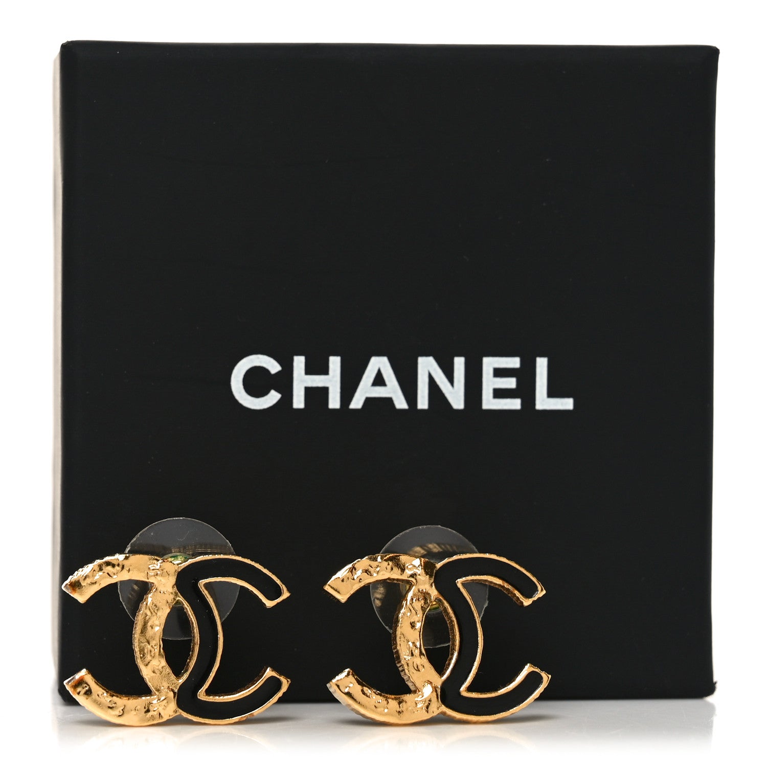 Chanel Enamel CC Earrings Black Gold 5 of 5