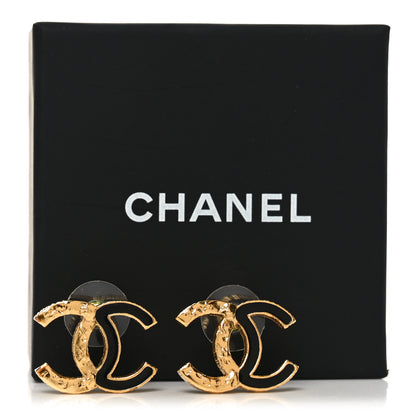 Chanel Enamel CC Earrings Black Gold 5 of 5