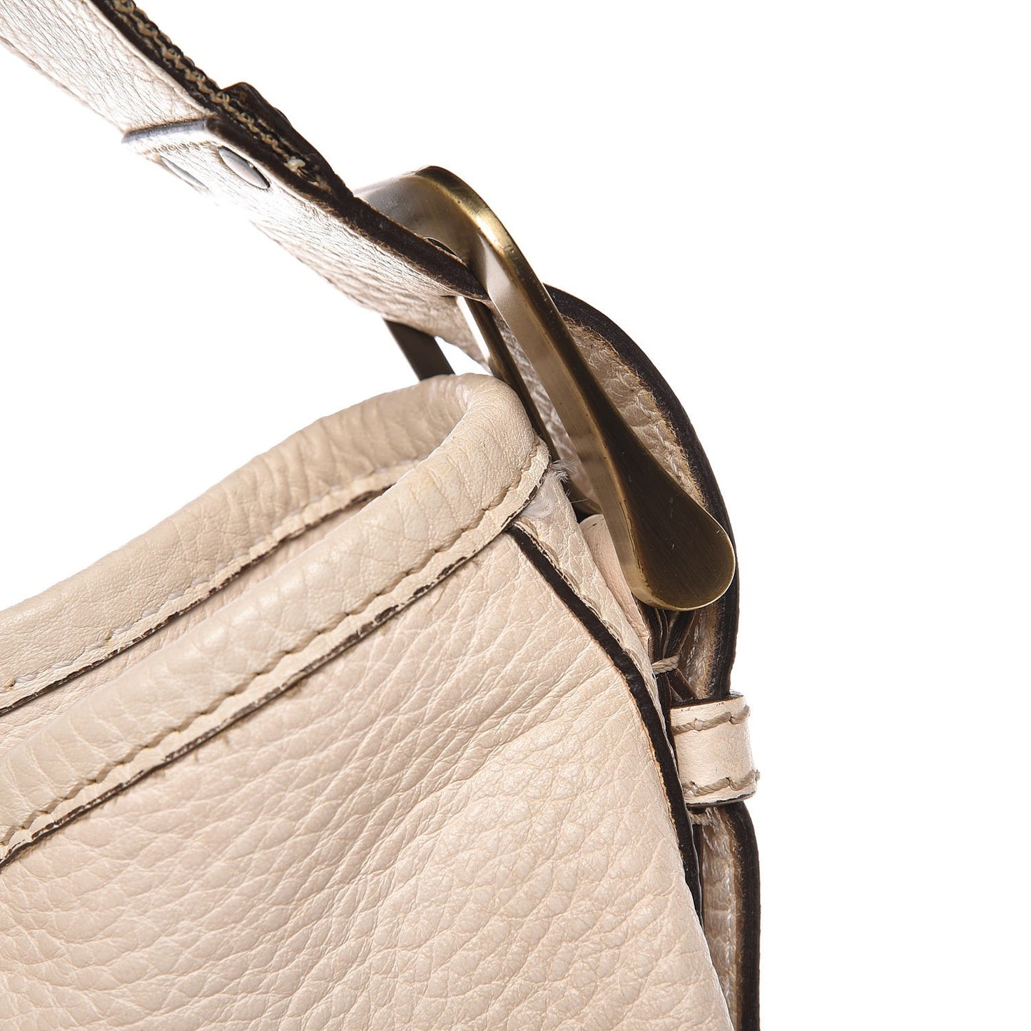Calfskin Stripe Bucket Hobo Bag Off White