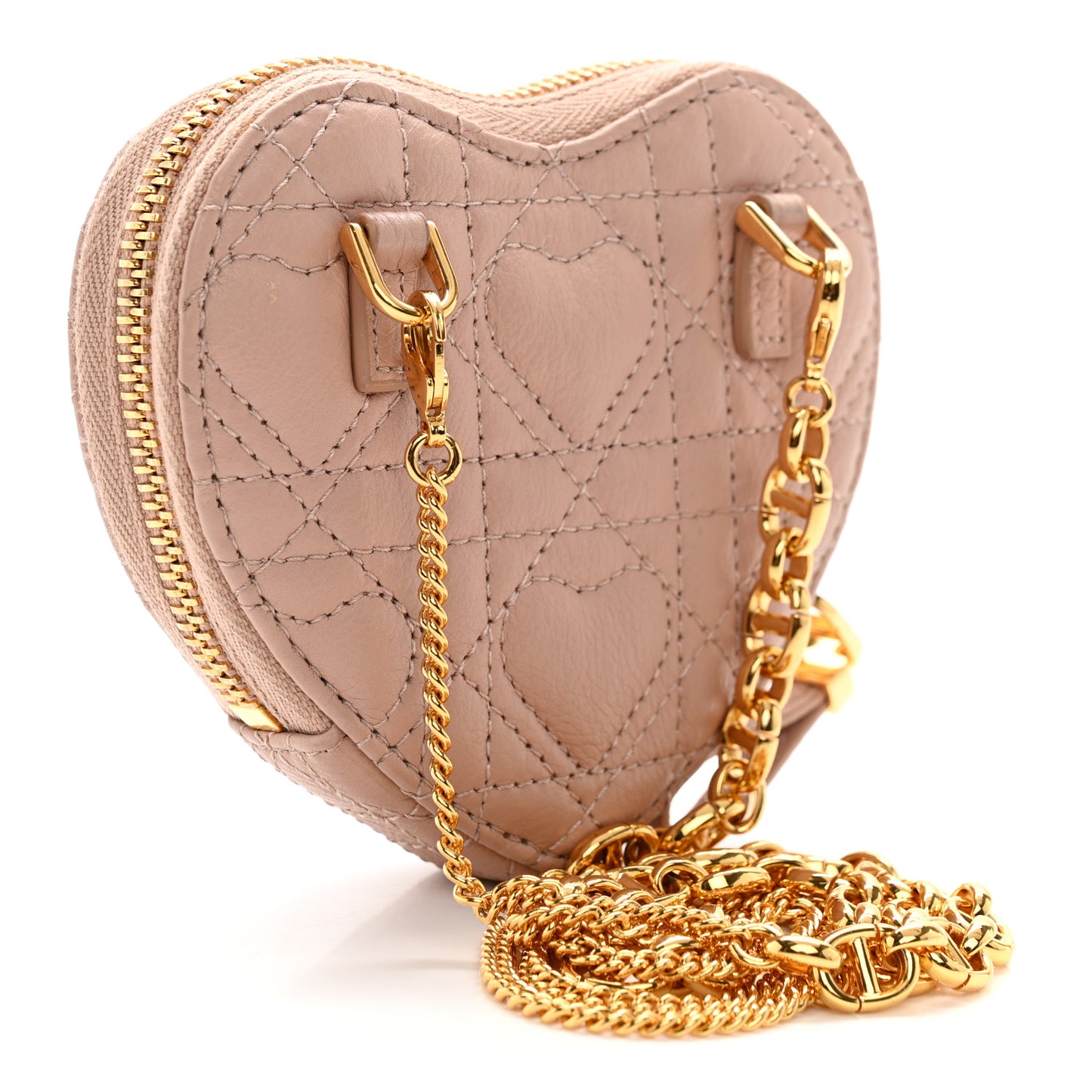 Calfskin Cannage Dioramour Caro Heart Pouch With Chain Rose Des Vents