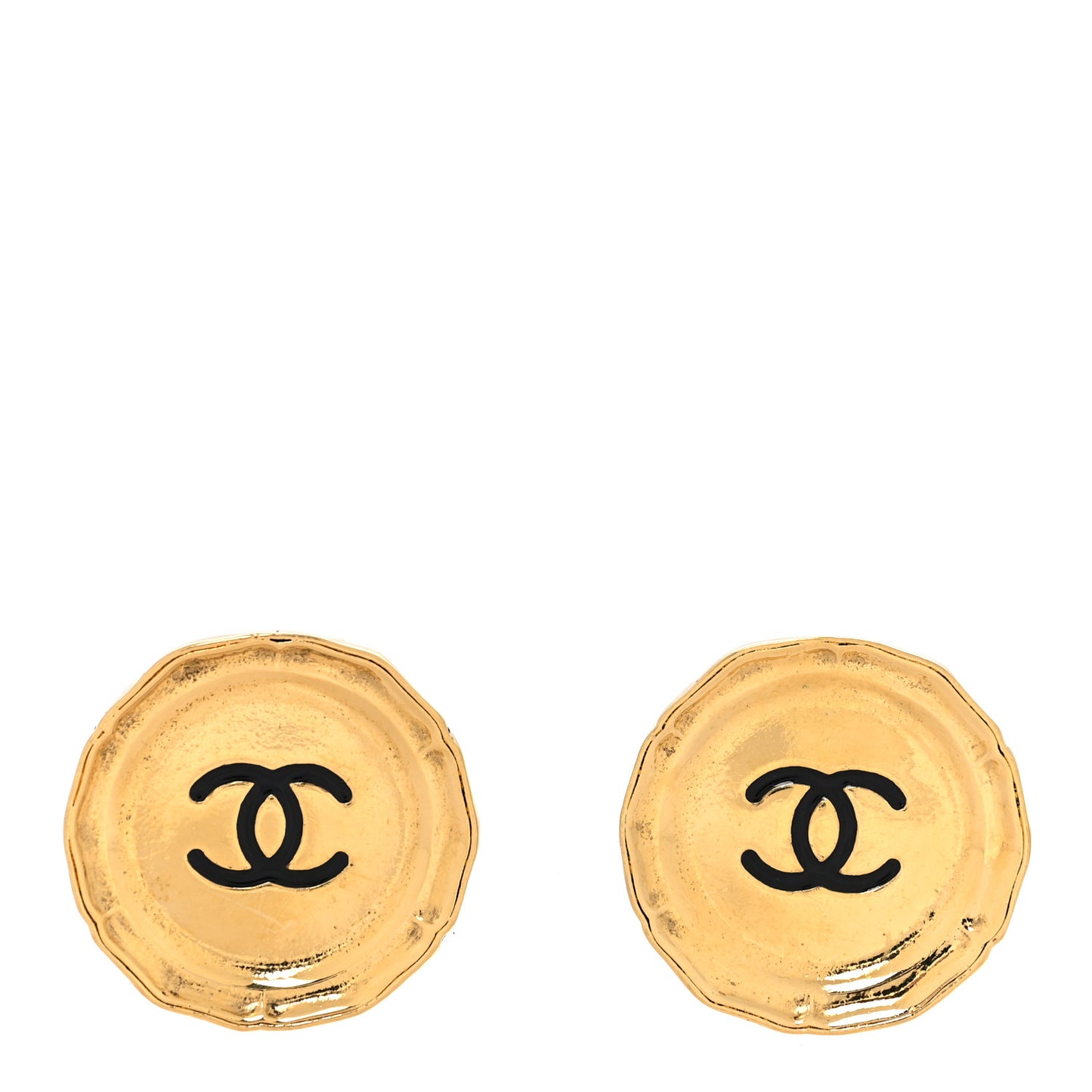 Metal CC Round Clip-On Earrings Gold Black