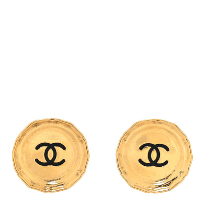 Chanel Metal CC Round Clip-On Earrings Gold Black 1 of 4