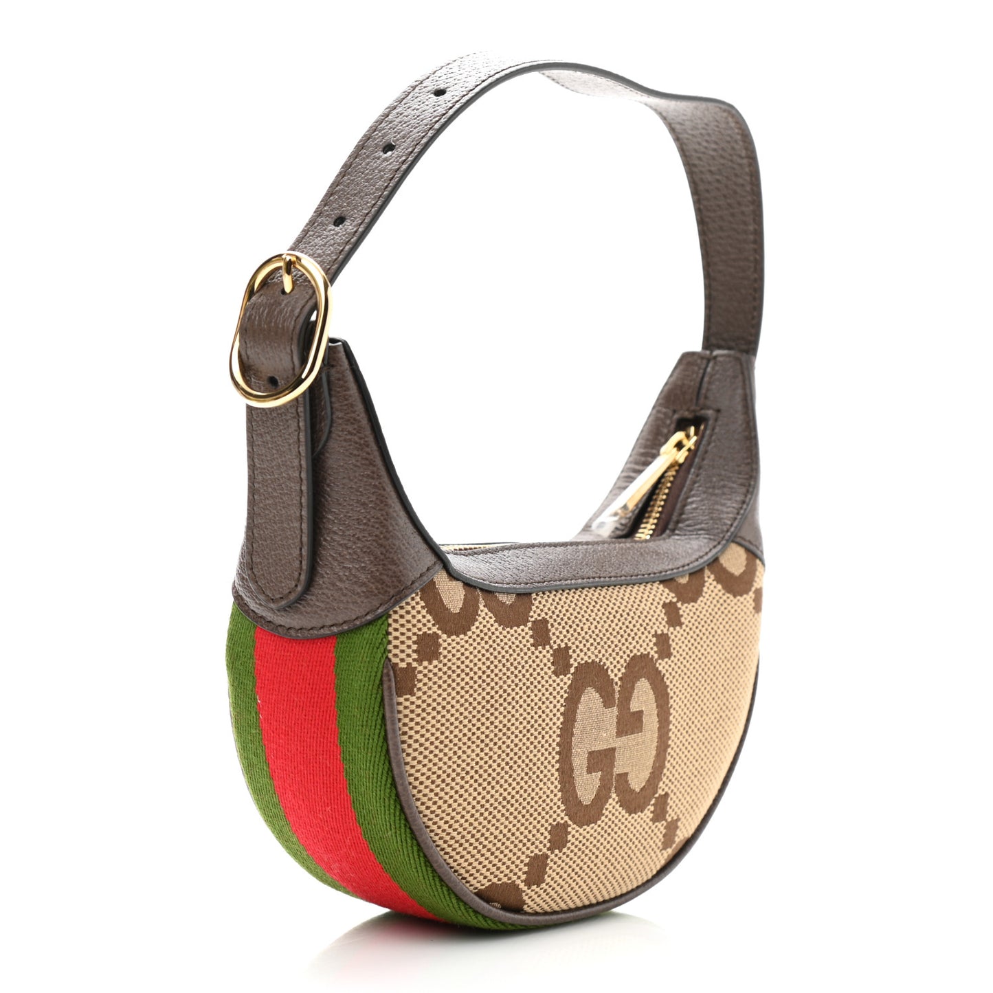 Monogram Jumbo GG Textured Dollar Calfskin Web Mini Ophidia Half Moon Hobo Camel Ebony New Acero
