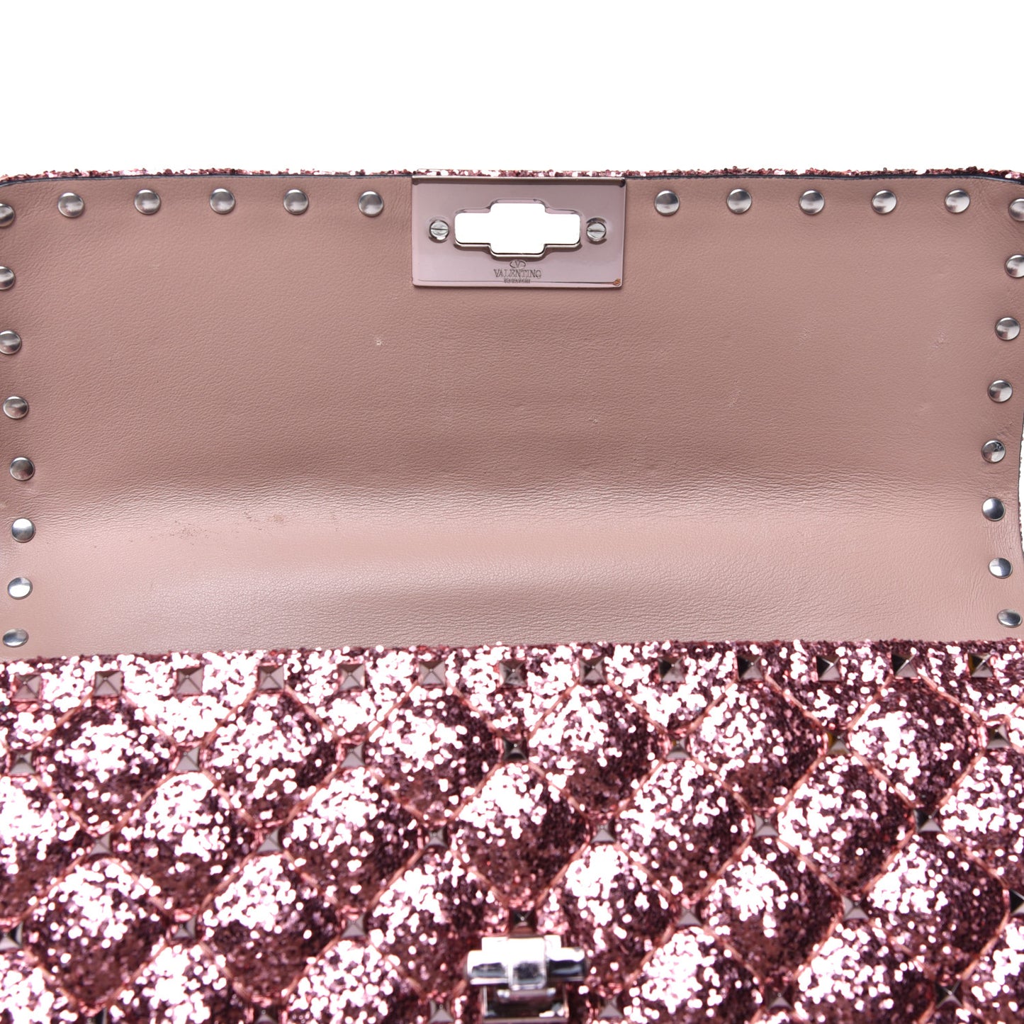 Glitter Medium Rockstud Spike Shoulder Bag Antique Pink