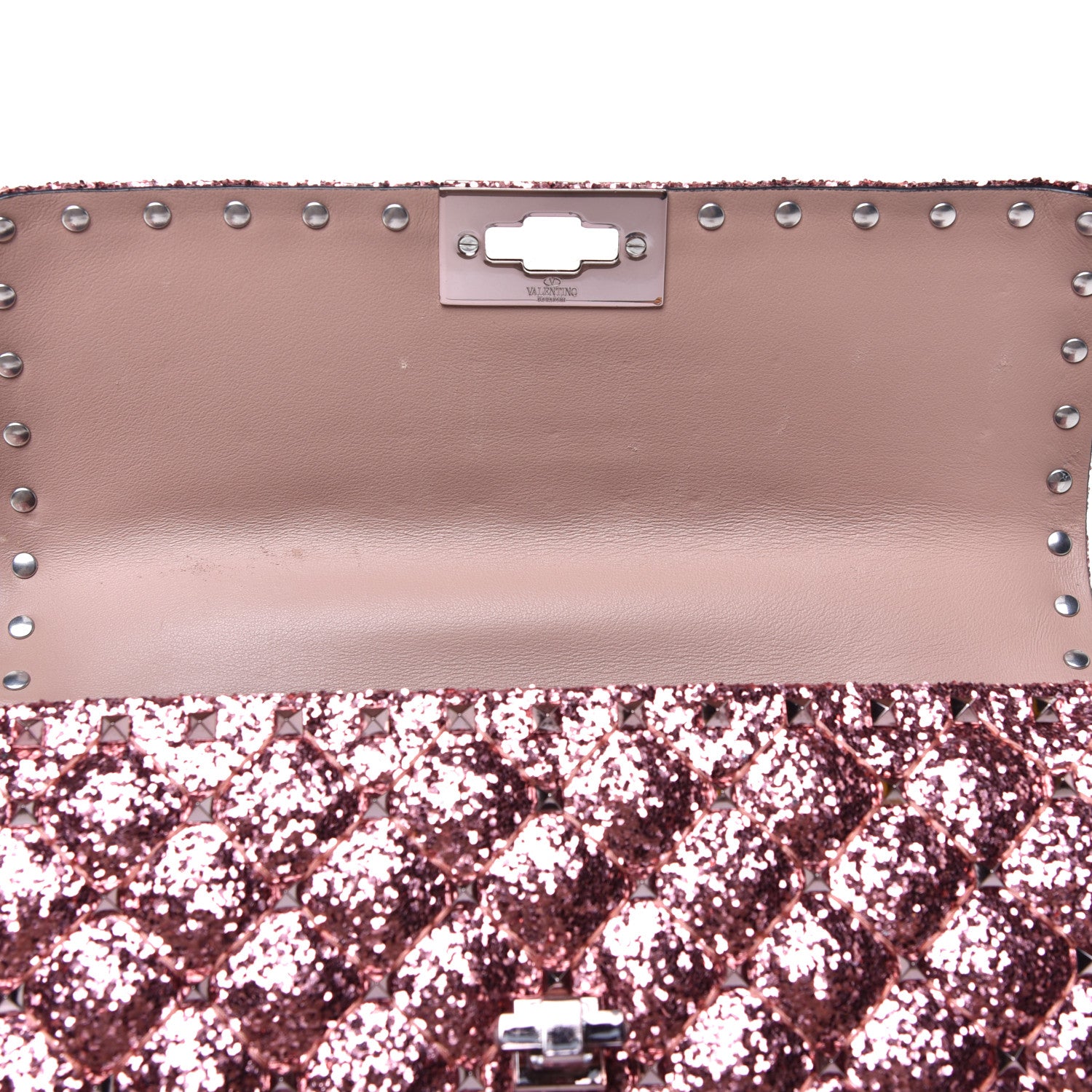 Valentino Garavani Glitter Medium Rockstud Spike Shoulder Bag Antique Pink 9 of 9