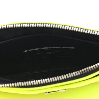 Saint Laurent Patent Grain De Poudre Matelasse Chevron Monogram Bill Pouch Neon Yellow 5 of 7