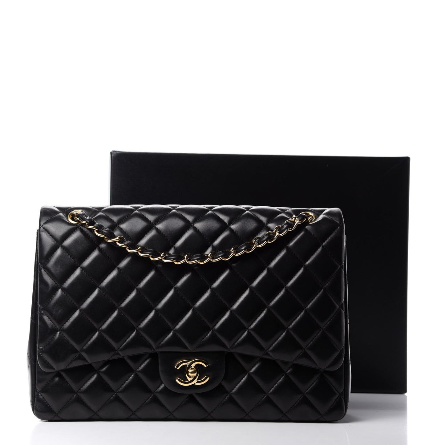 Lambskin Quilted Maxi Single Flap Black