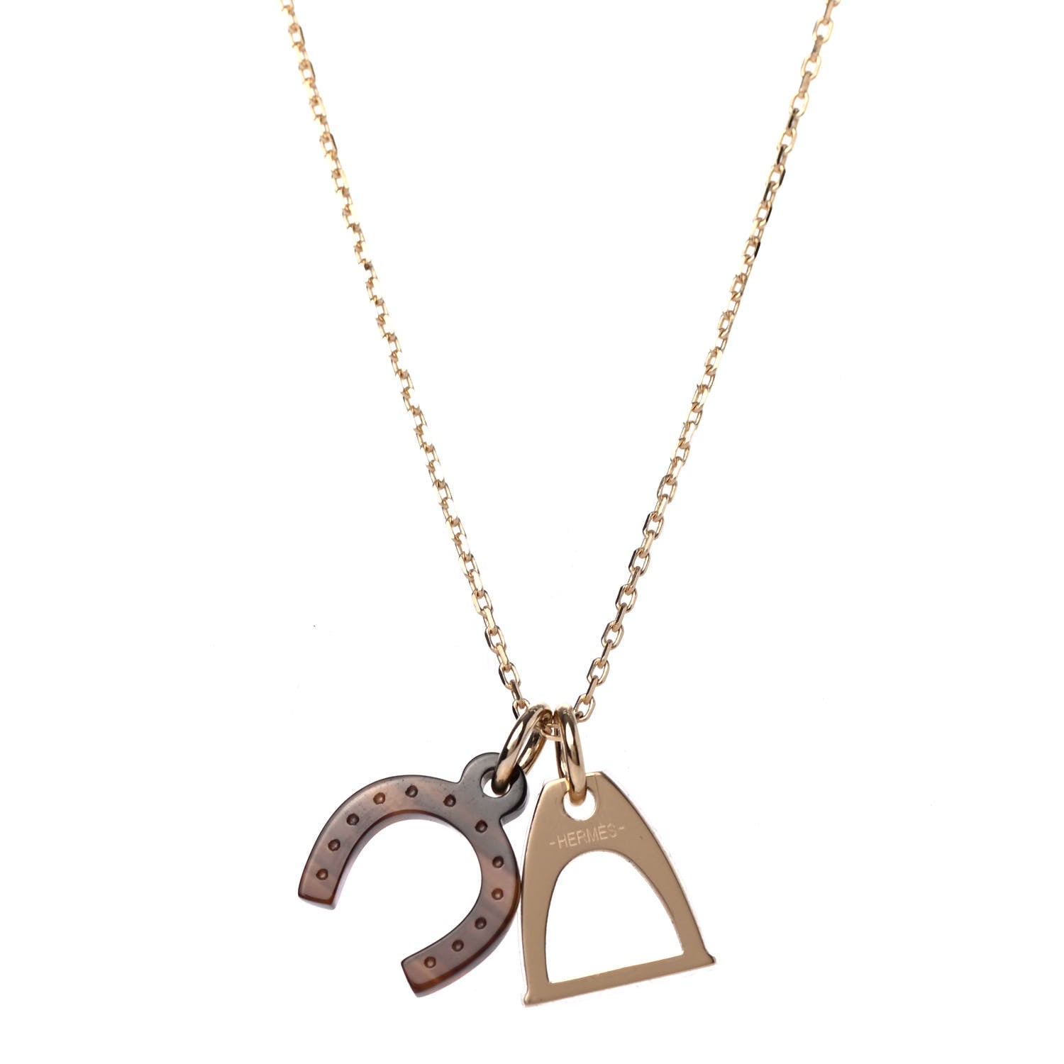 Hermes Permabrass Buffalo Horn Amulette Equestre PM Pendant Necklace Gold 3 of 4