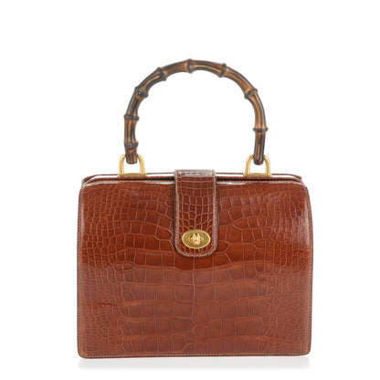 Gucci Alligator Bamboo Top Handle Bag Brown 1 of 7
