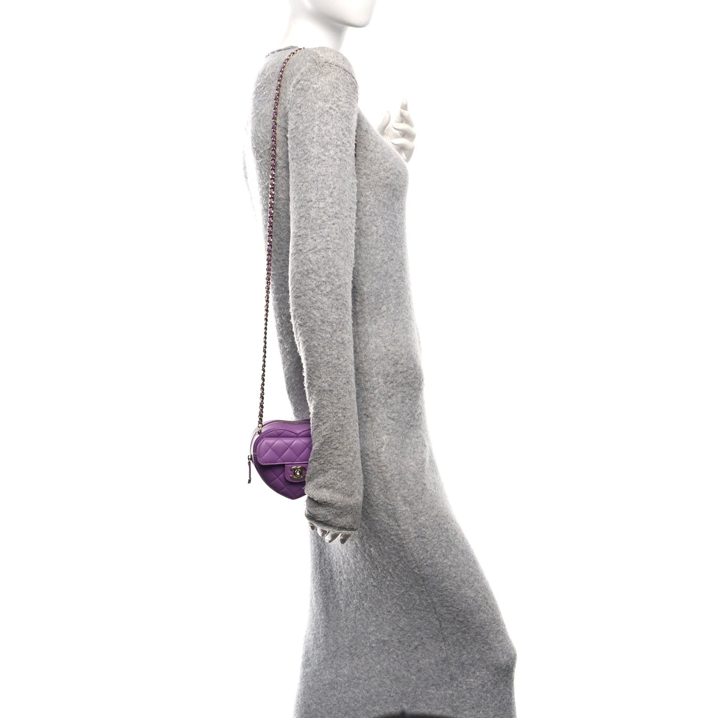 Lambskin Quilted CC In Love Heart Clutch With Chain Purple