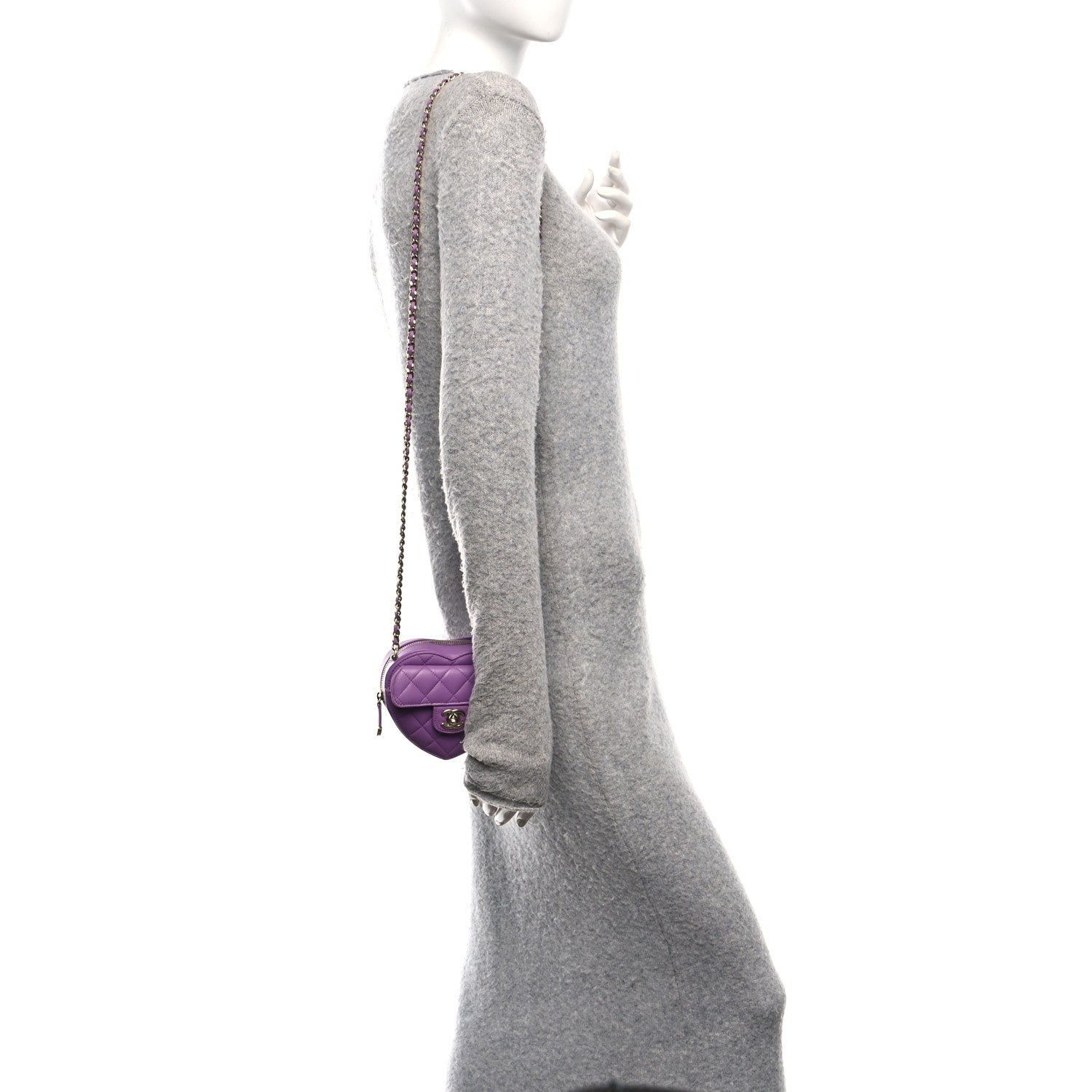 Chanel Lambskin Quilted CC In Love Heart Clutch With Chain Purple 2 of 12