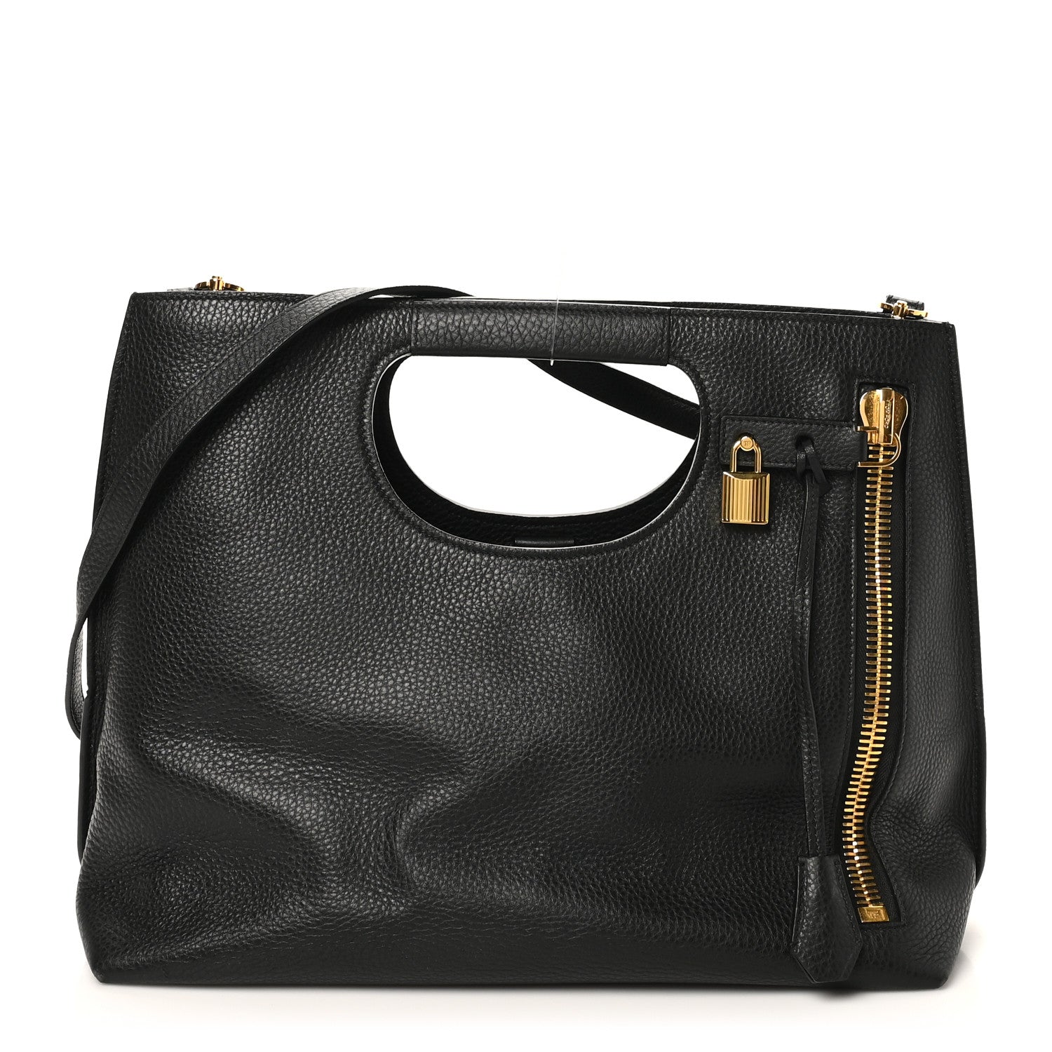 Tom Ford Pebbled Calfskin Alix Padlock Foldover Bag Black 1 of 10