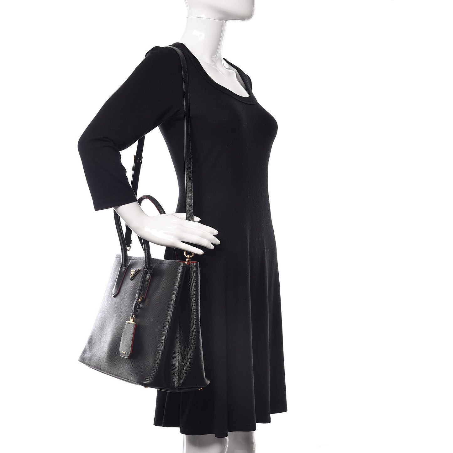 Saffiano Cuir Large Double Bag Black Fuoco