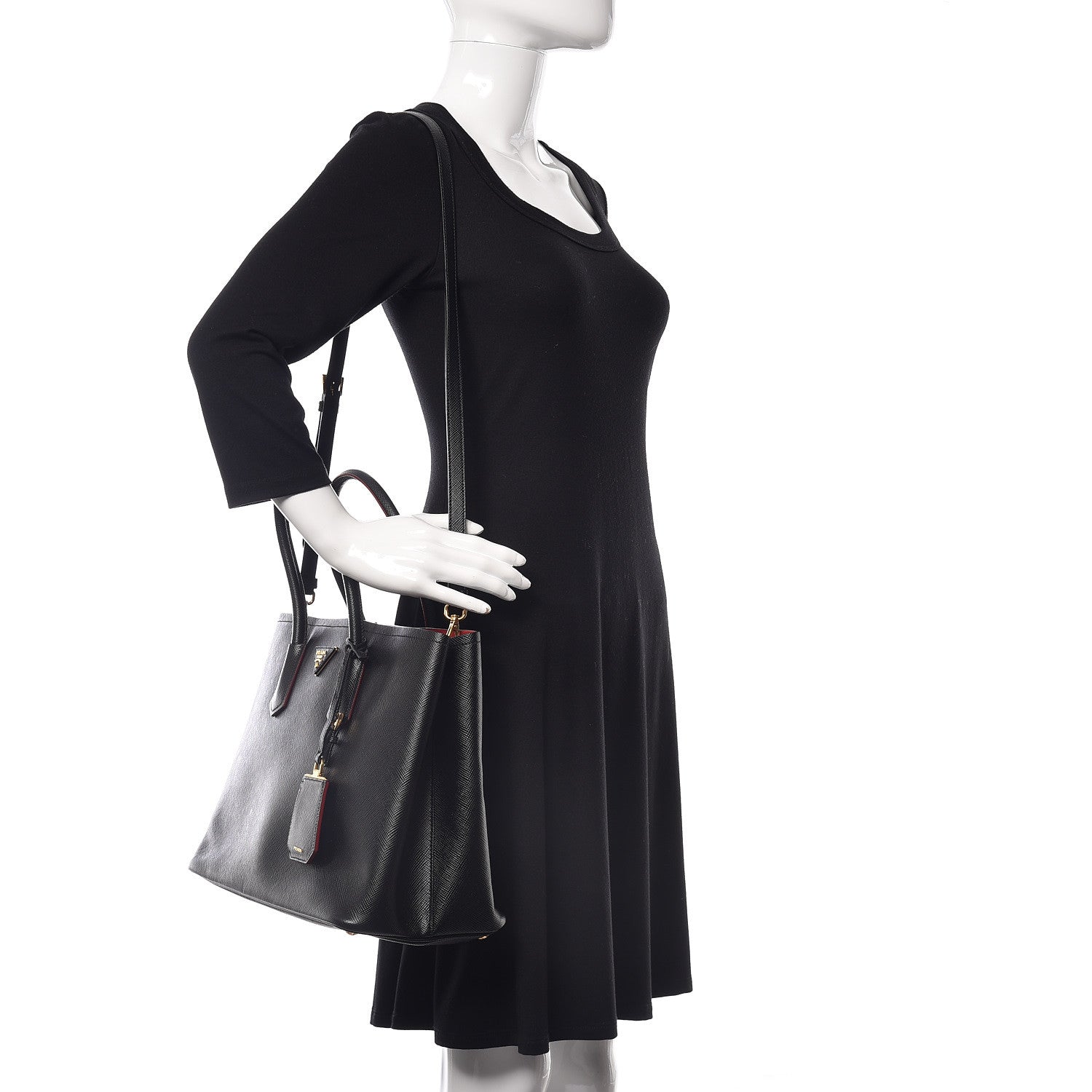 Prada Saffiano Cuir Large Double Bag Black Fuoco 2 of 9