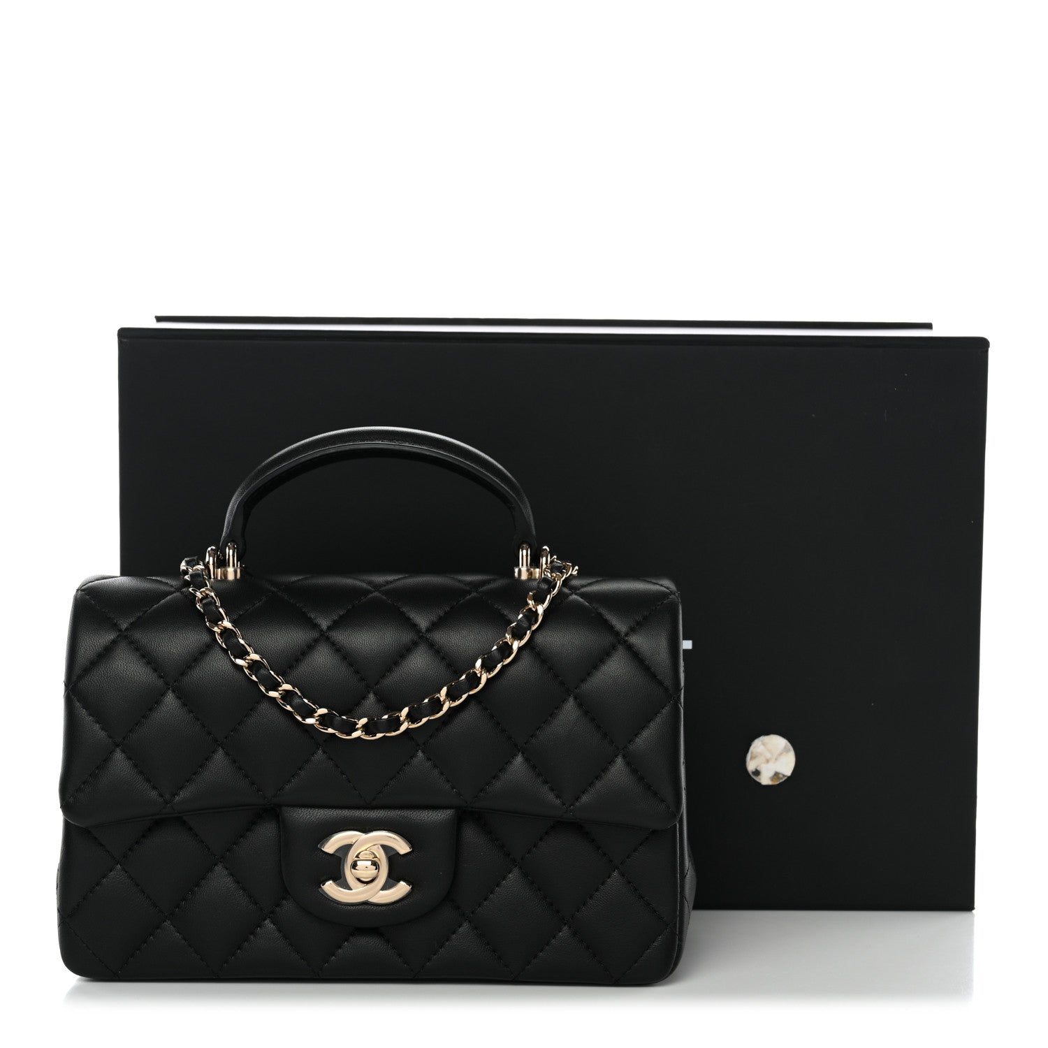 Chanel Lambskin Quilted Mini Top Handle Rectangular Flap Black 11 of 11