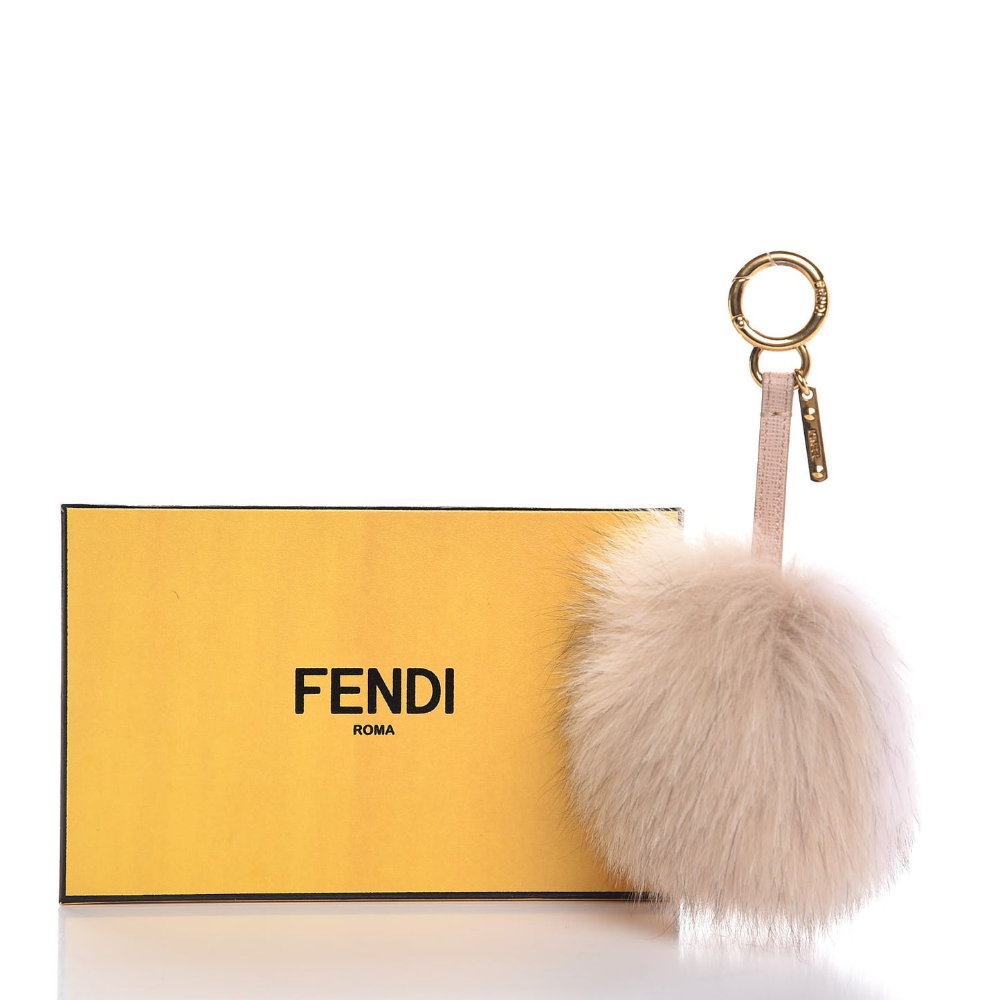 Fox Fur Vitello Elite Bi-Color Pom Pom Bag Charm Rosa Cammello Cipria