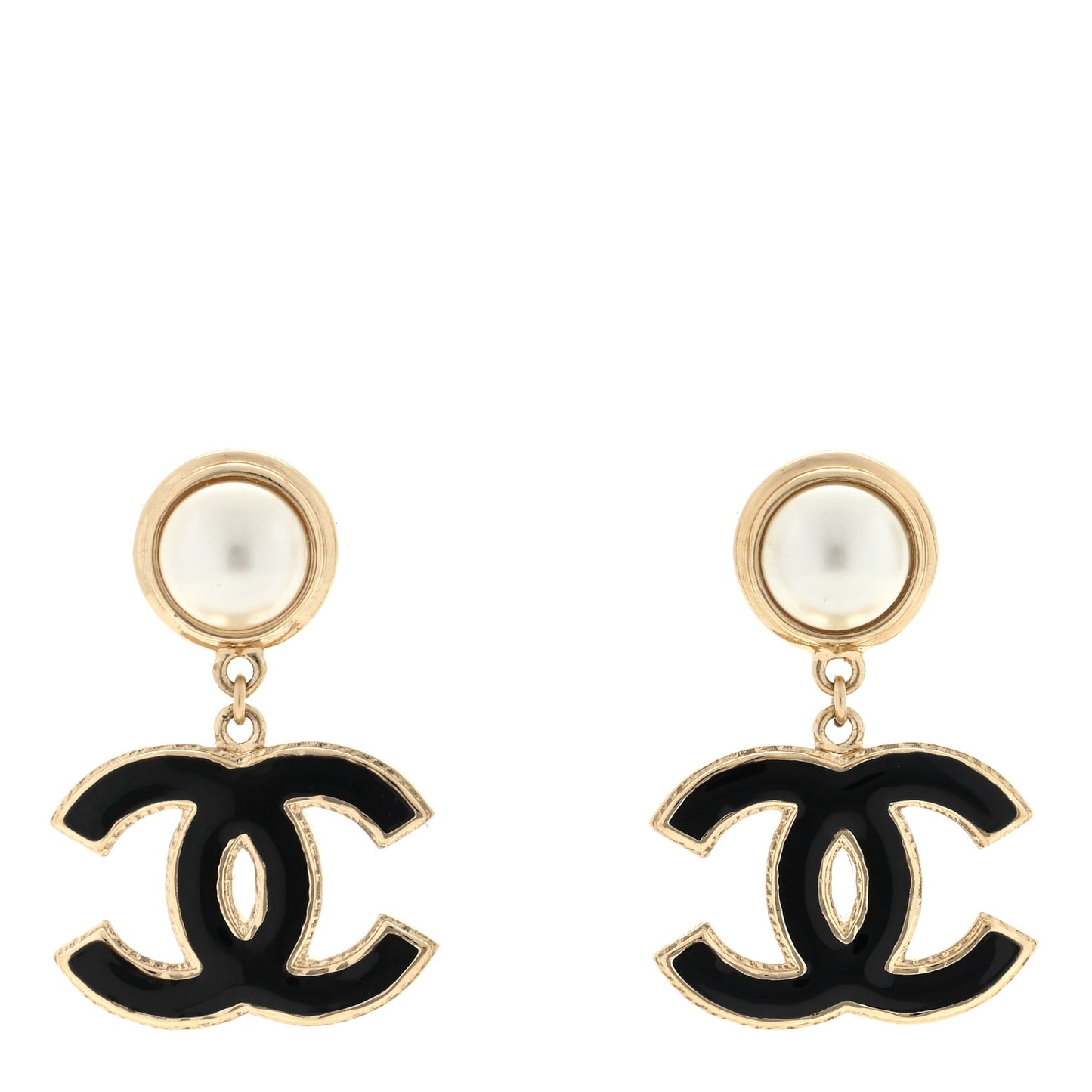 Pearl Enamel CC Drop Earrings Black