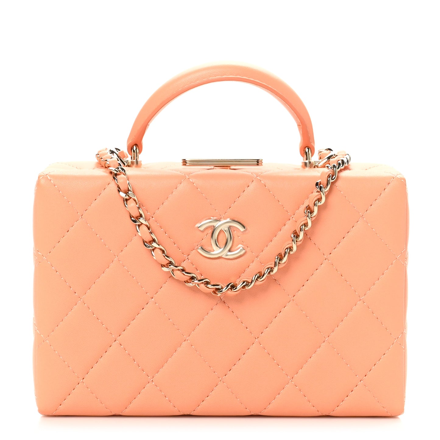 Lambskin Quilted Small CC Top Handle Box Bag Light Orange