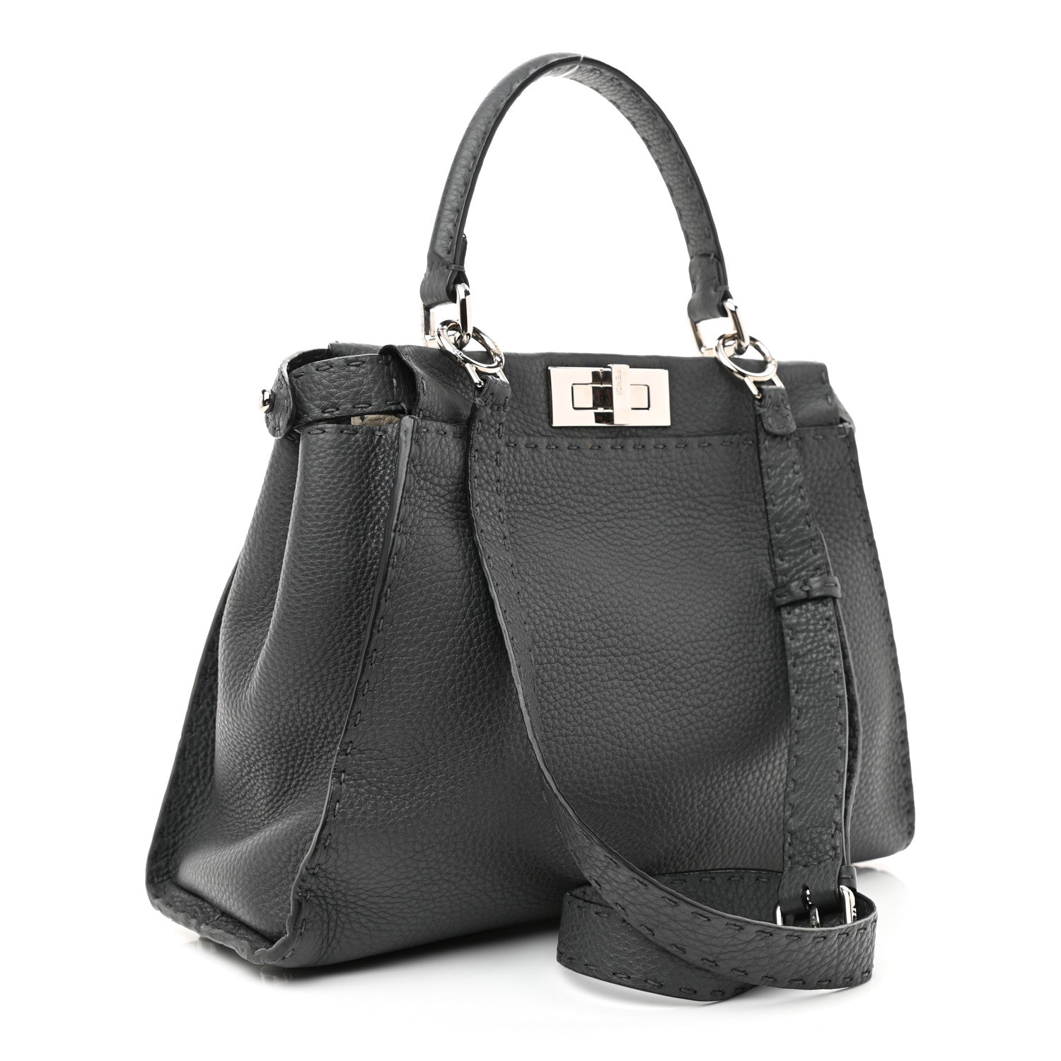 Fendi Cuoio Romano Selleria Bi-Color Medium Peekaboo Iconic Satchel Asfalto Latte 2 of 6