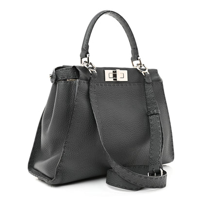 Fendi Cuoio Romano Selleria Bi-Color Medium Peekaboo Iconic Satchel Asfalto Latte 2 of 6