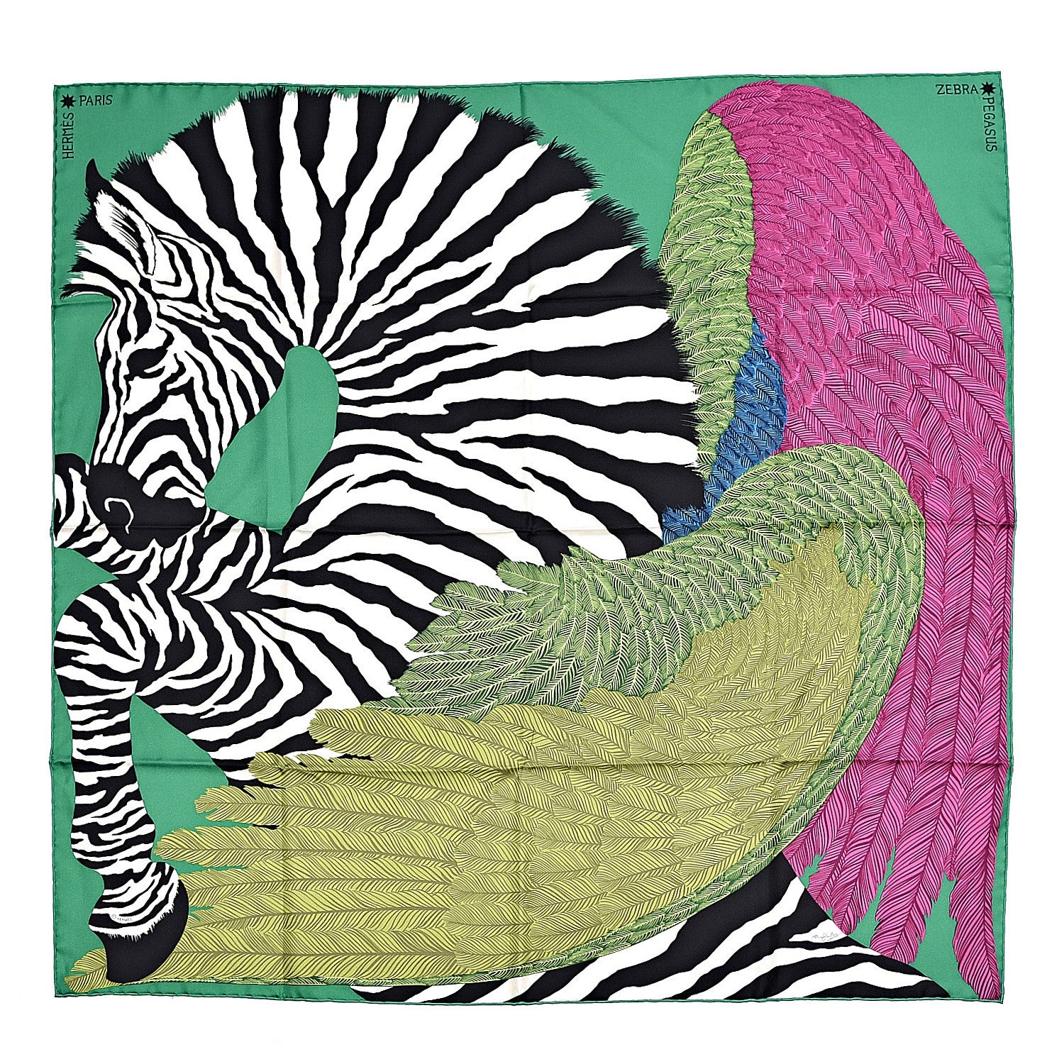Hermes Silk Zebra Pegasus Scarf 90 Emeraude Fuchsia Vert 1 of 7