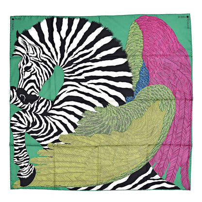 Hermes Silk Zebra Pegasus Scarf 90 Emeraude Fuchsia Vert 1 of 7