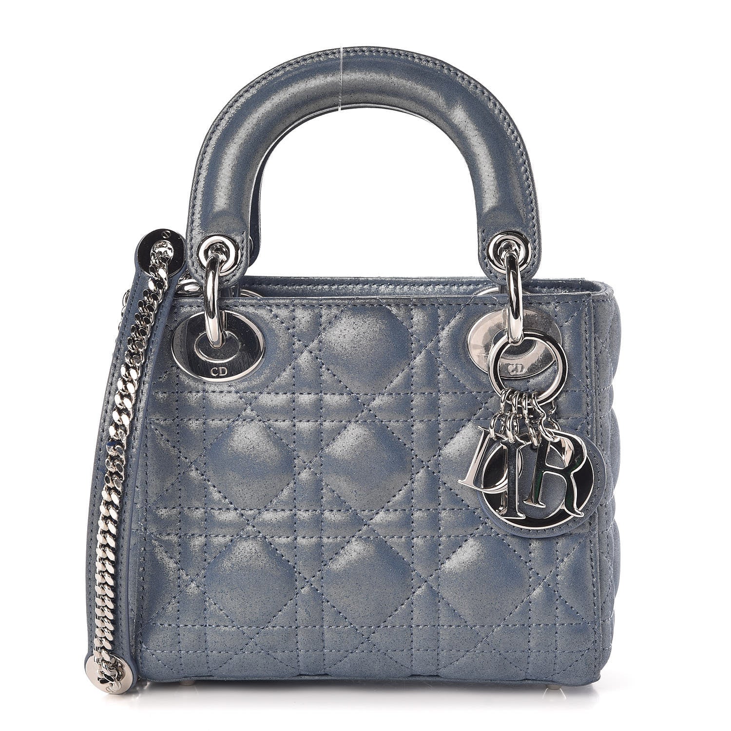 Christian Dior Metallic Lambskin Cannage Mini Lady Dior Blue 1 of 8