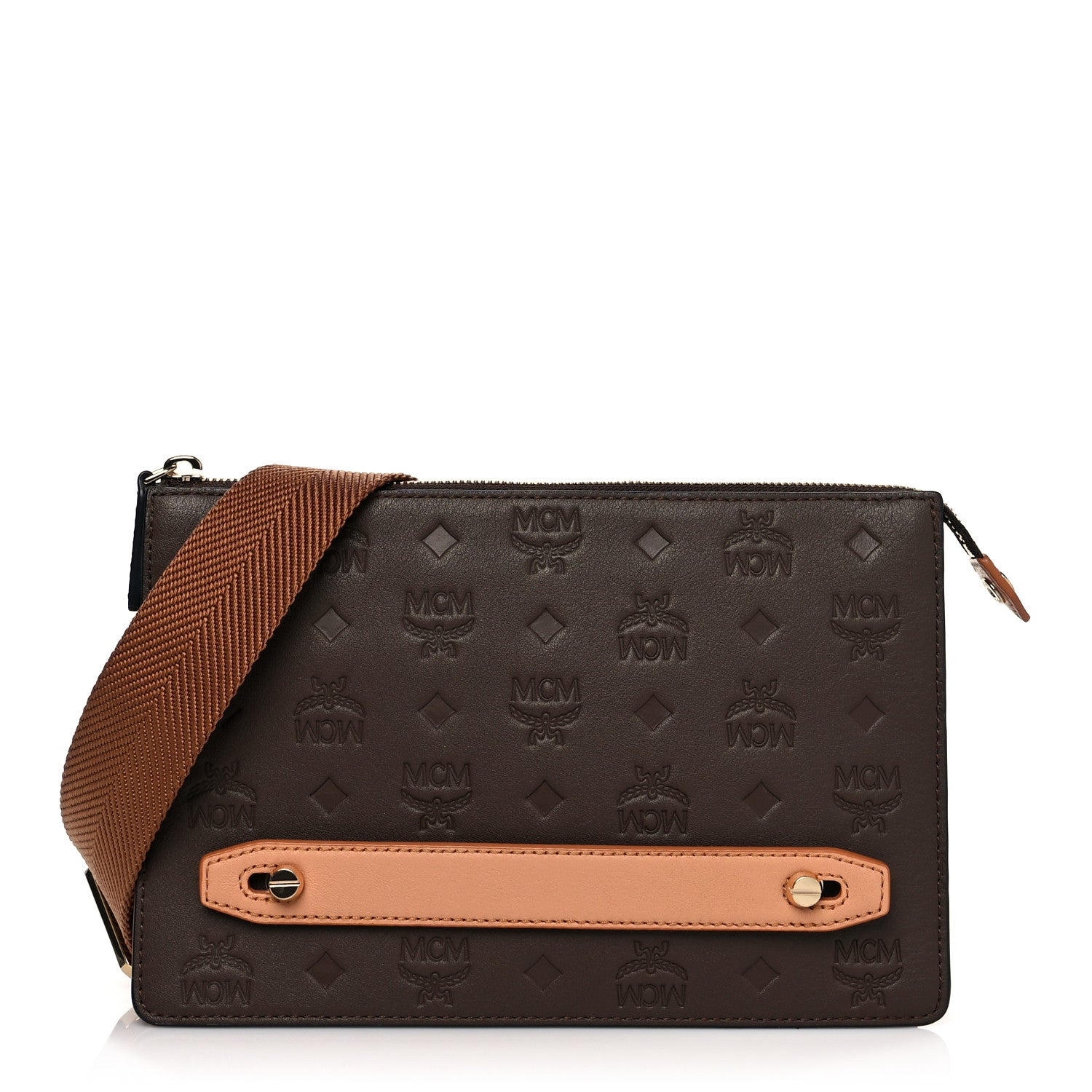 MCM Calfskin Monogram Mini Klara Crossbody Bag Chessnut 1 of 10