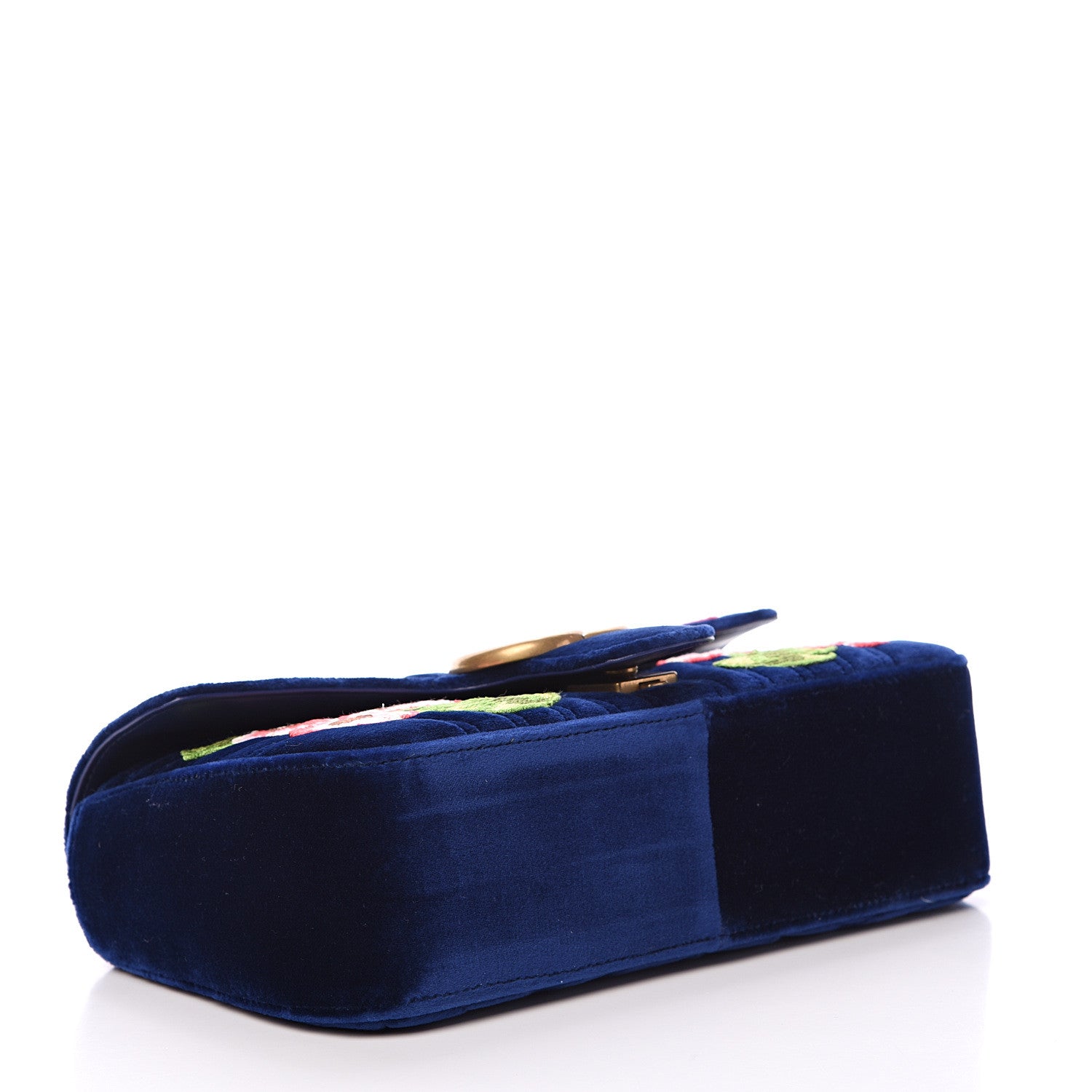 Gucci Velvet Matelasse Deer Embroidered Small GG Marmont Shoulder Bag Cobalt Blue 3 of 10