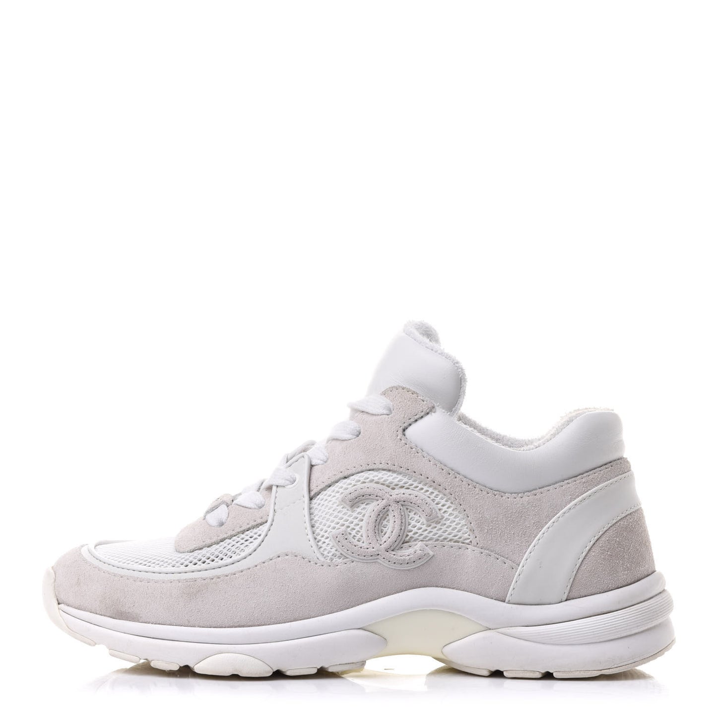 Suede Calfskin Fabric CC Sneakers 36.5 White Grey