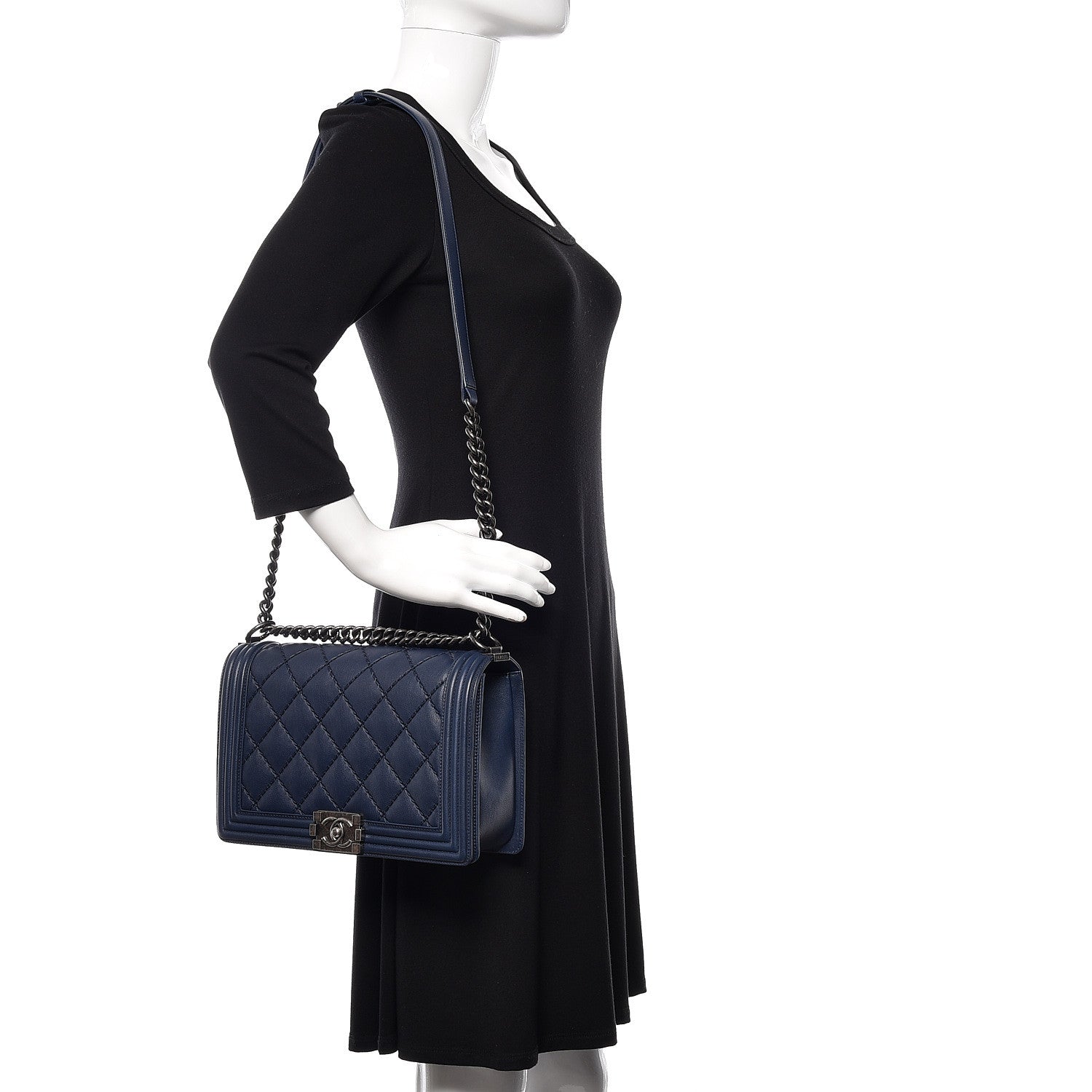 Chanel Calfskin Double Stitch New Medium Boy Flap Navy Blue 2 of 13