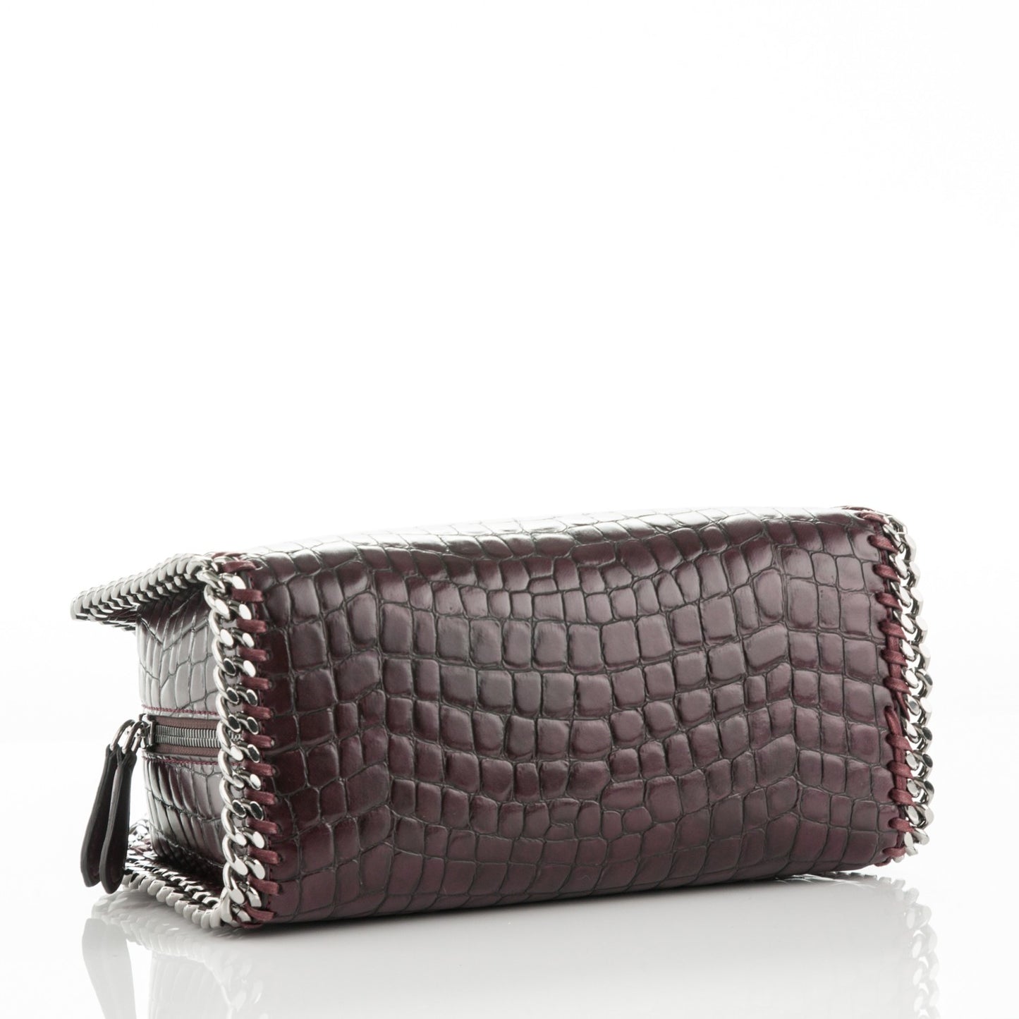 Faux Leather Crocodile Embossed Mini Falabella Box Top Handle Bag Burgundy