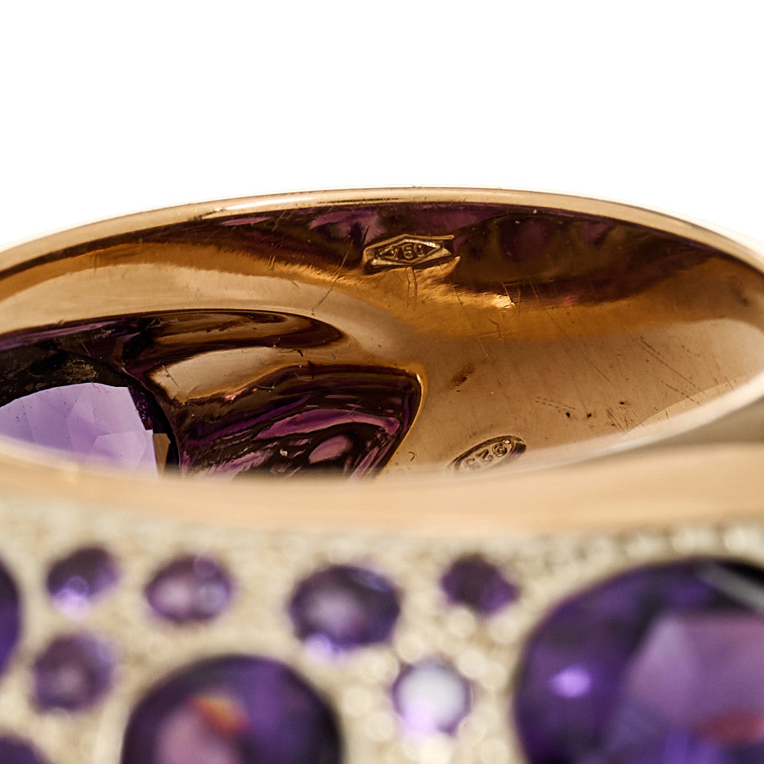 18K Rose Gold Sterling Silver Amethyst Tabou Ring 54 7