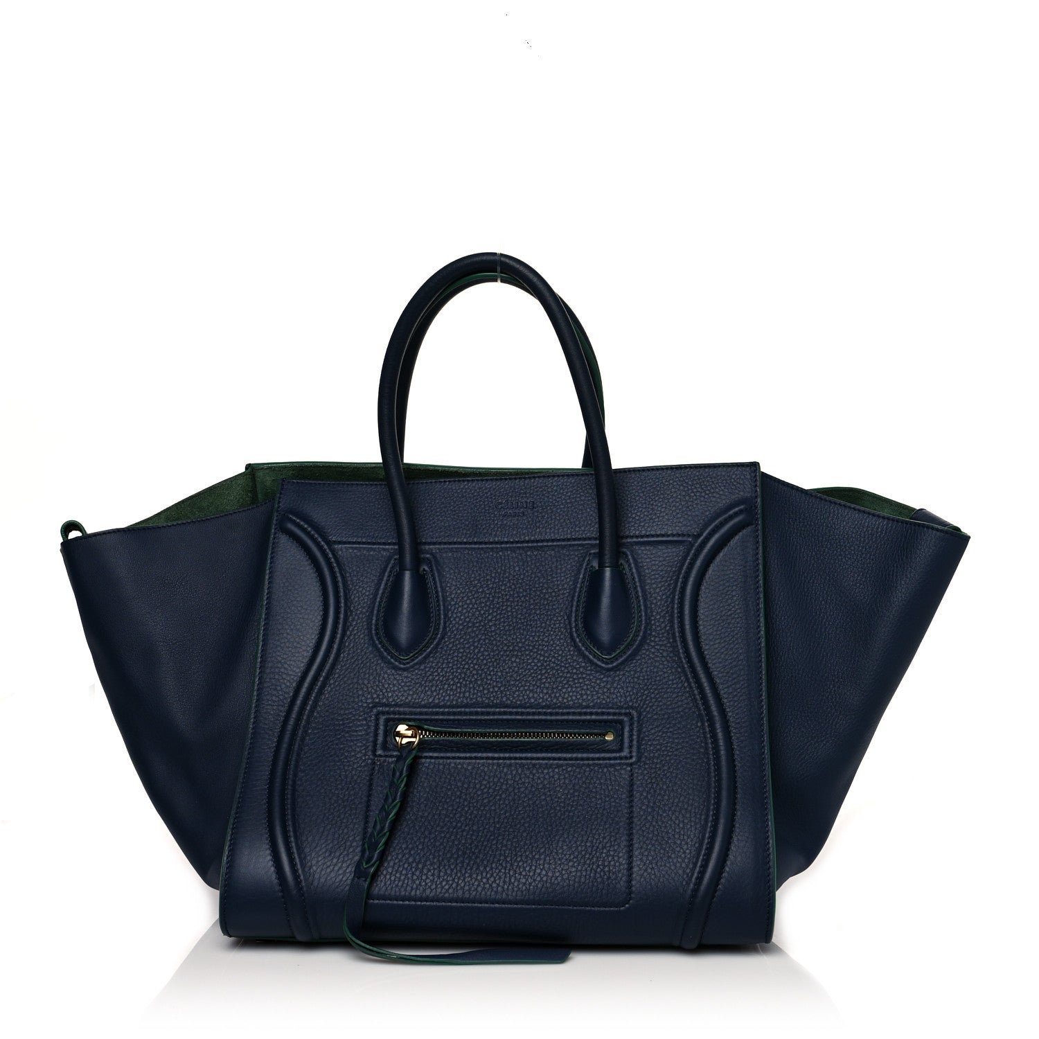 Celine Supple Calfskin Medium Phantom Luggage Navy Blue Green Trim 1 of 10