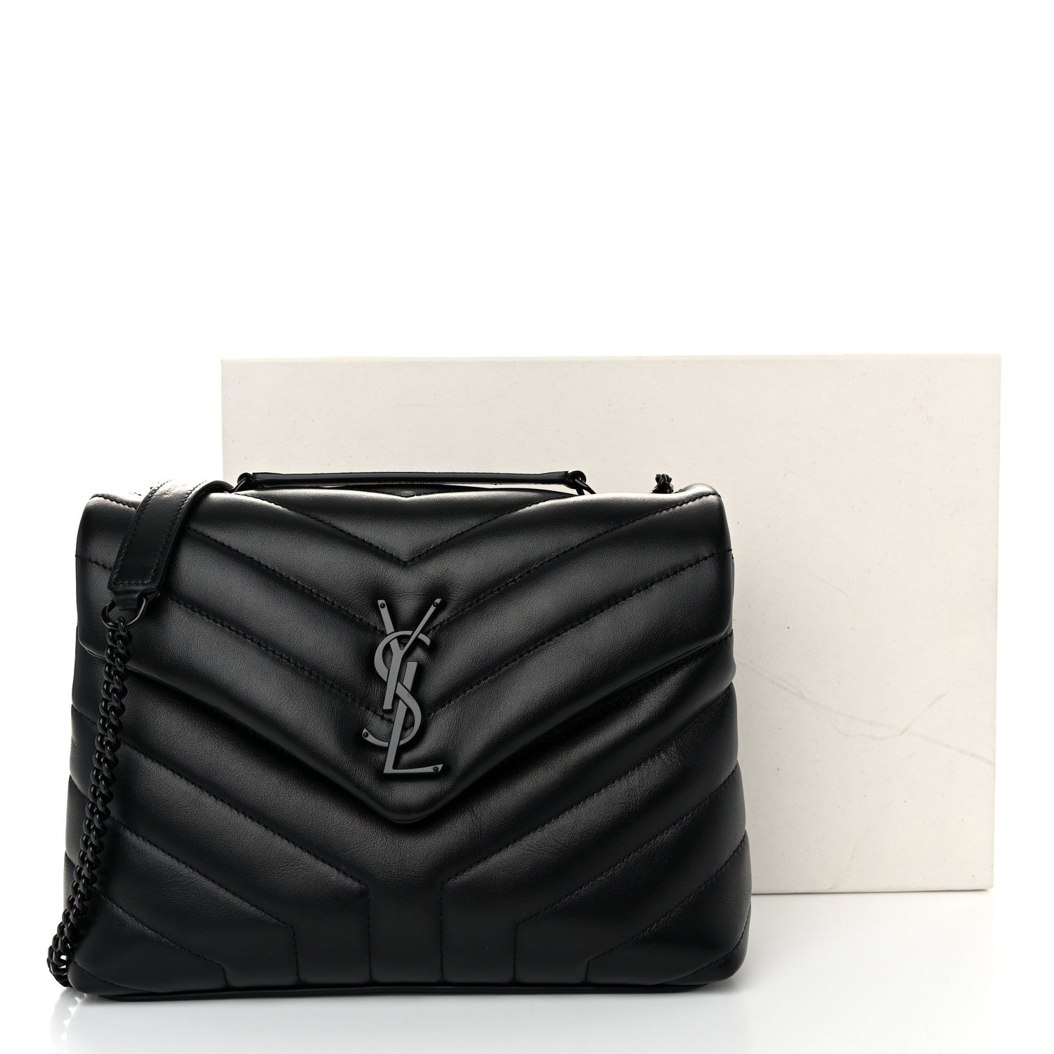 Saint Laurent Calfskin Y Quilted Monogram Monochrome Small Loulou Chain Satchel Black 11 of 11