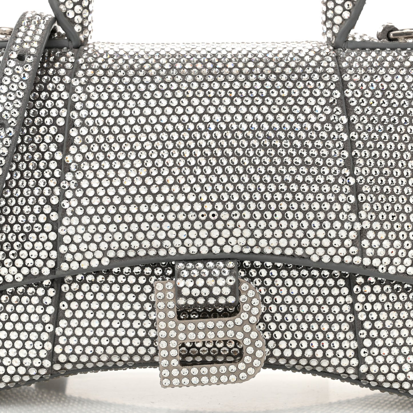 Strass Suede Hourglass Top Handle Bag XS Smoke Grey Crystal