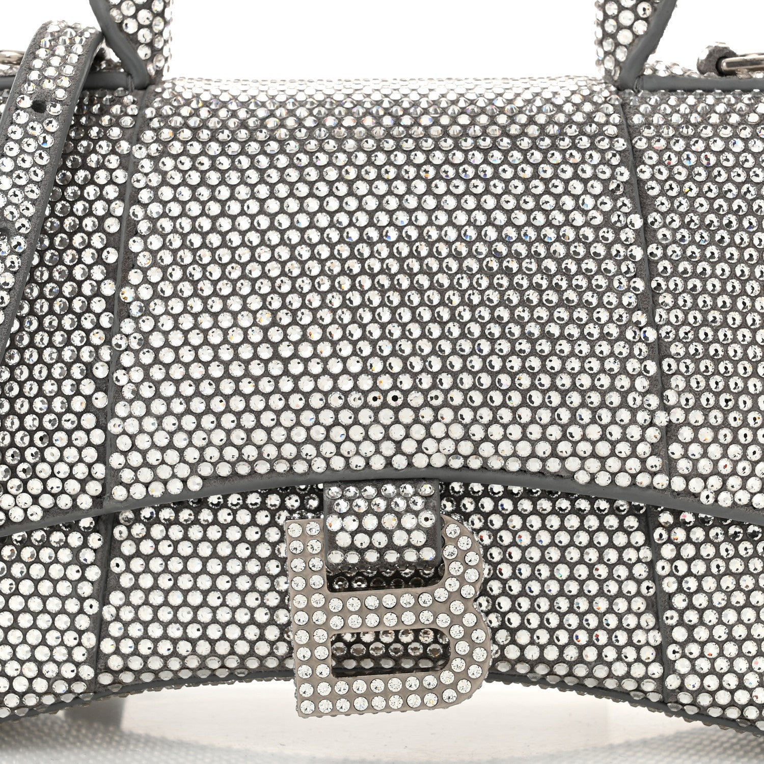 Balenciaga Strass Suede Hourglass Top Handle Bag XS Smoke Grey Crystal 9 of 11