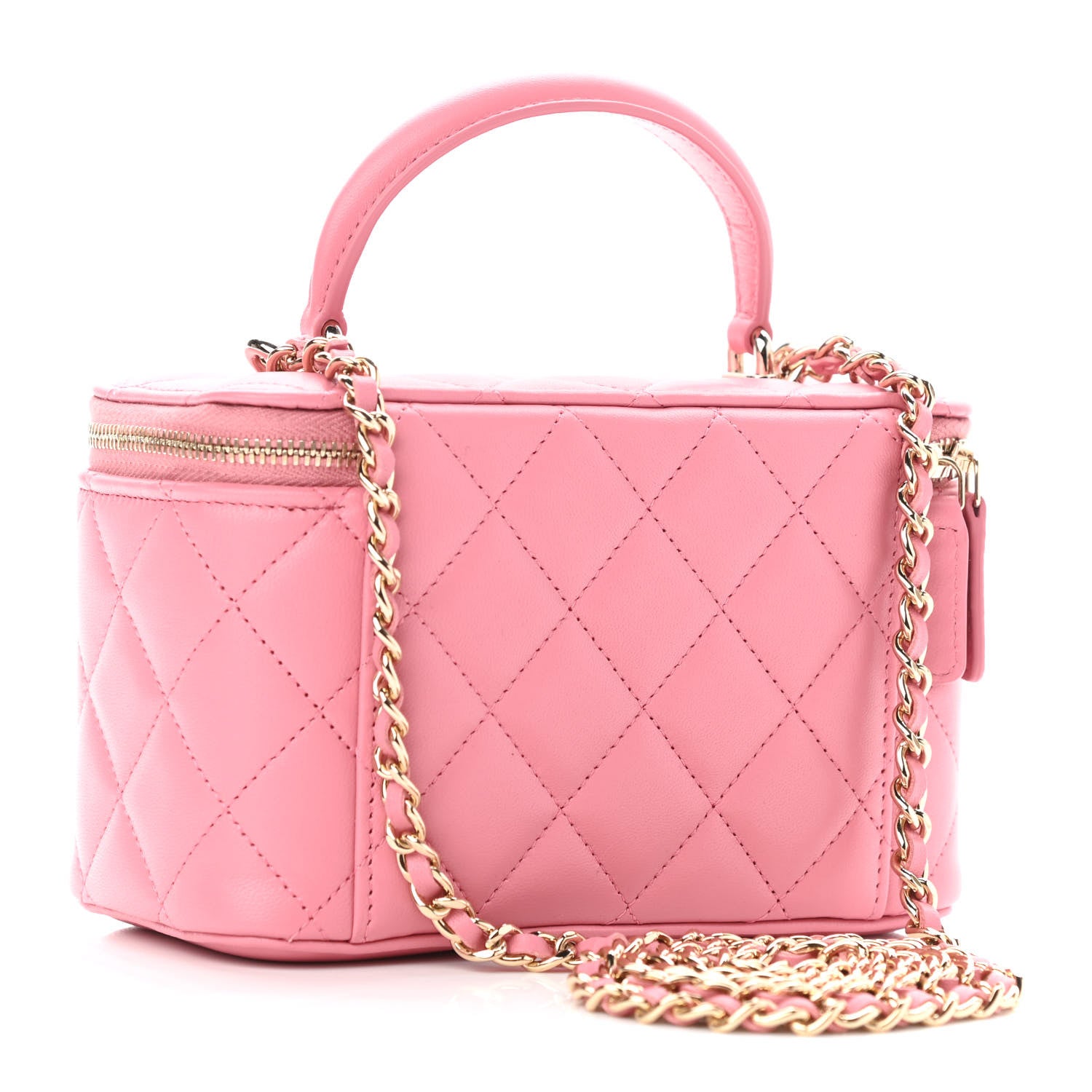 Chanel Lambskin Quilted Small Top Handle Vanity Case With Chain Dark Pink 3 of 12