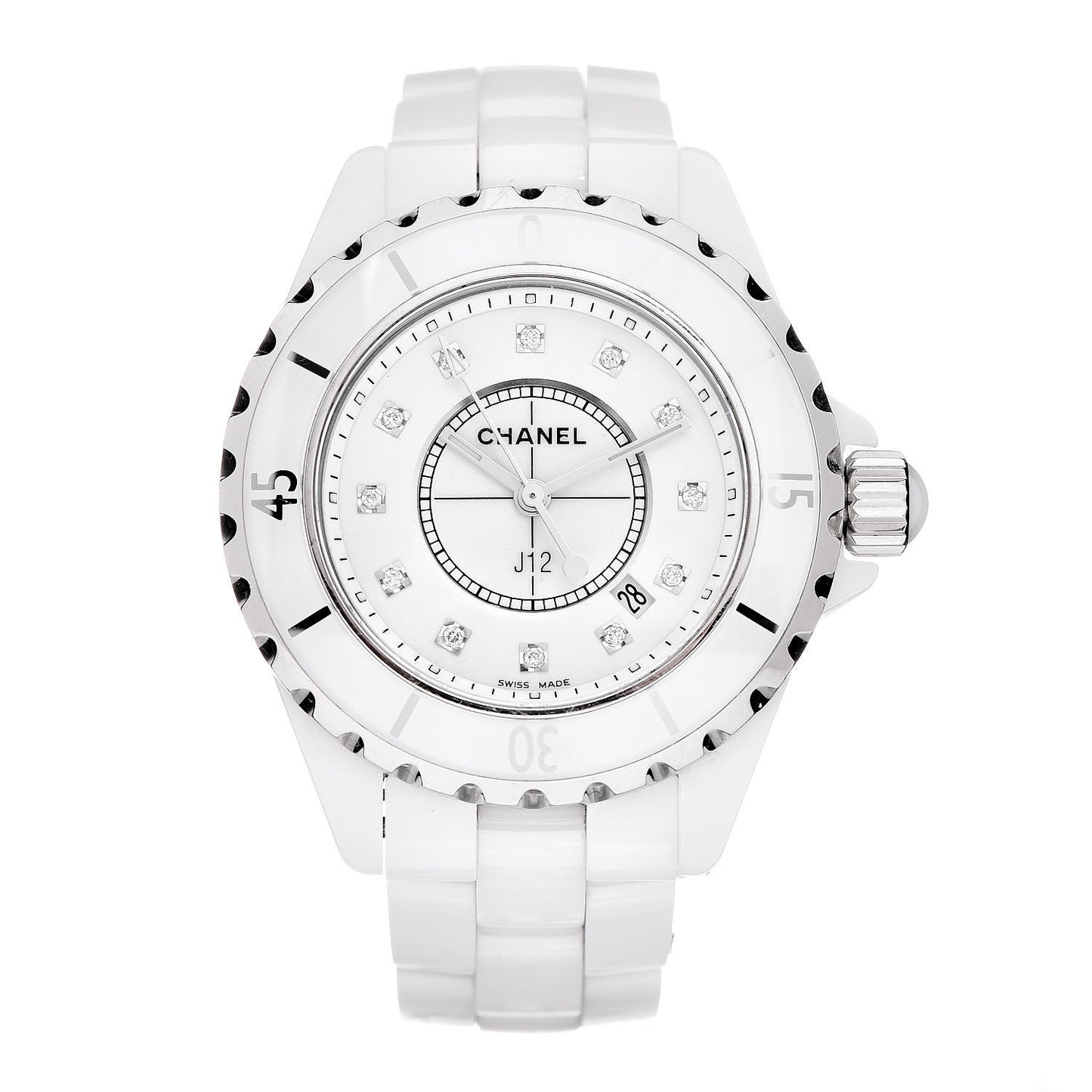 Stainless Steel Ceramic Diamond 33mm J12 Quartz Watch White