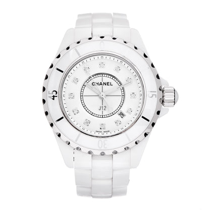 Chanel Stainless Steel Ceramic Diamond 33mm J12 Quartz Watch White 1 of 6