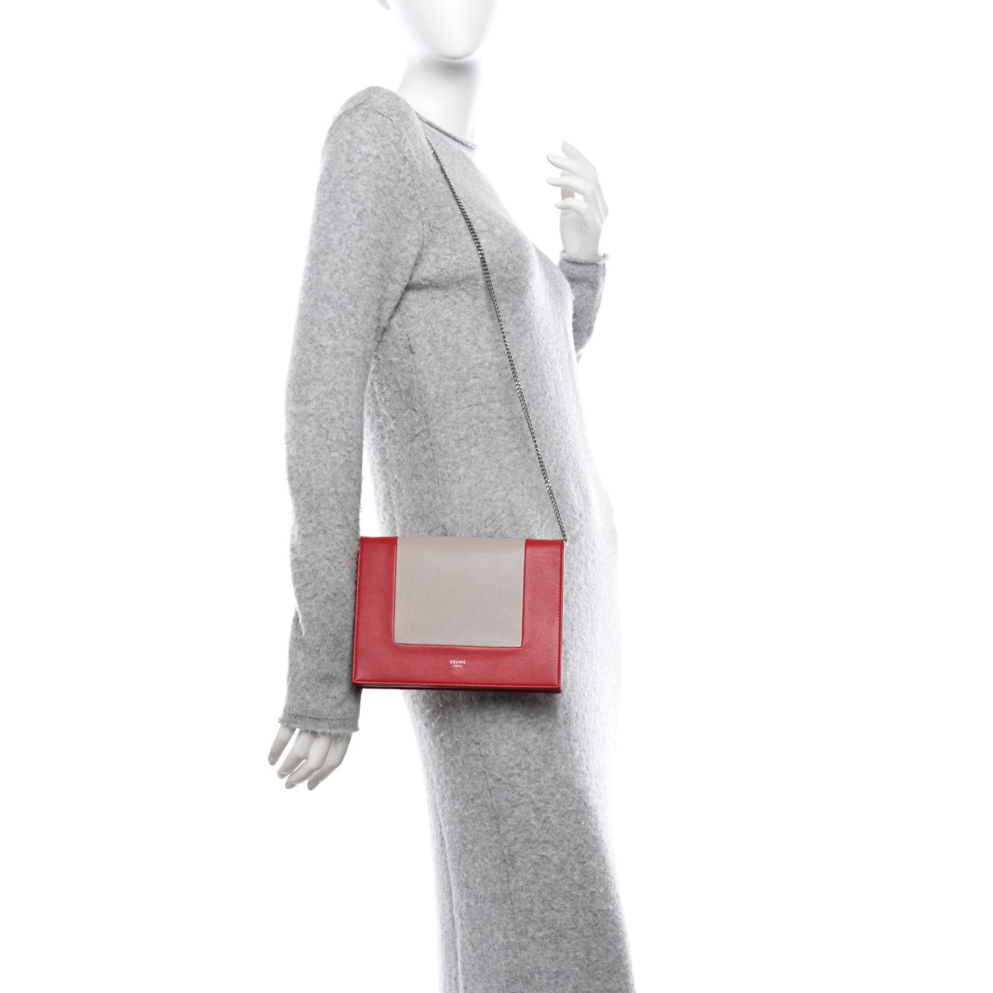 Smooth Lambskin Frame Evening Chain Clutch Grey Red