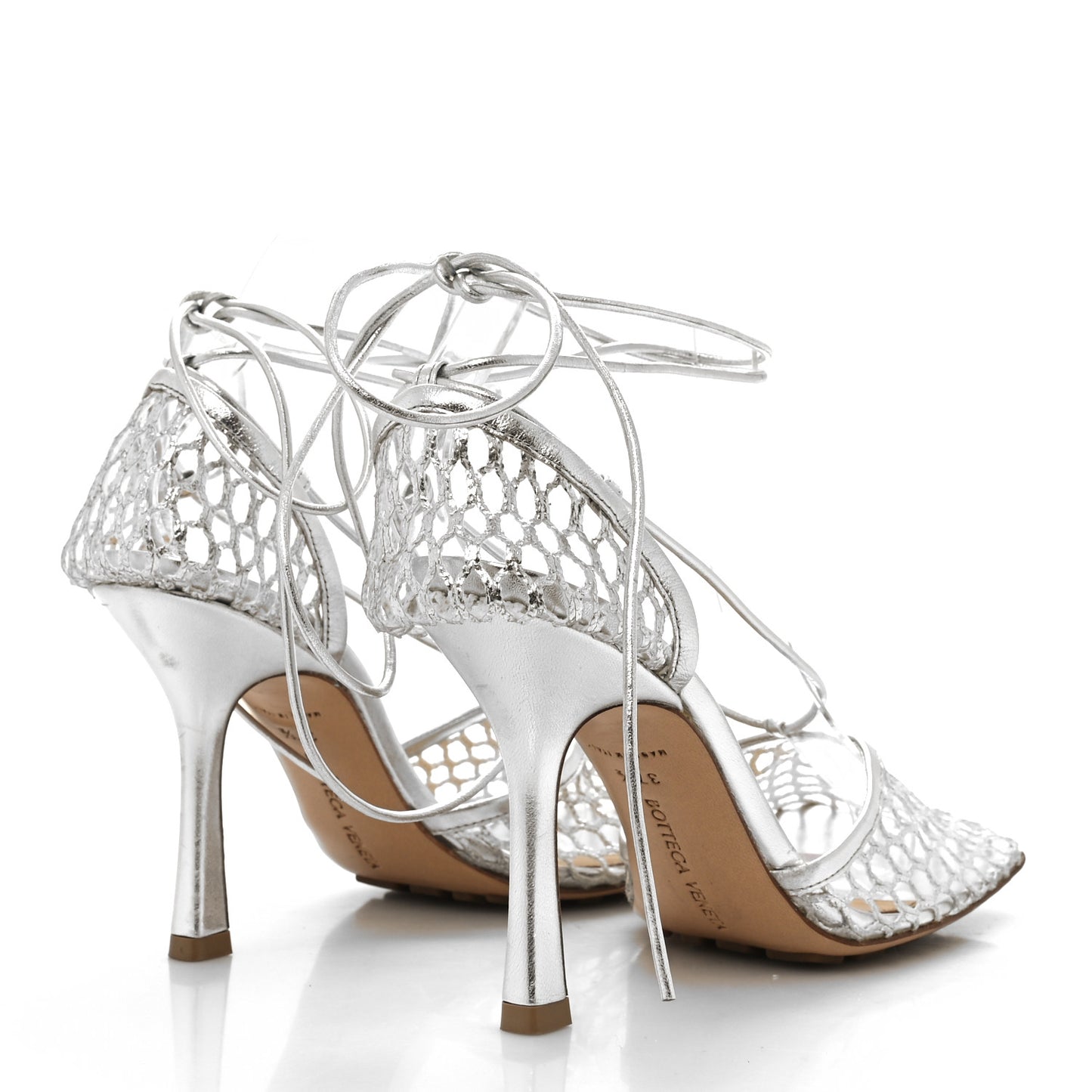 Mesh Metallic Nappa Stretch Ankle Tie Sandals 37.5 Silver
