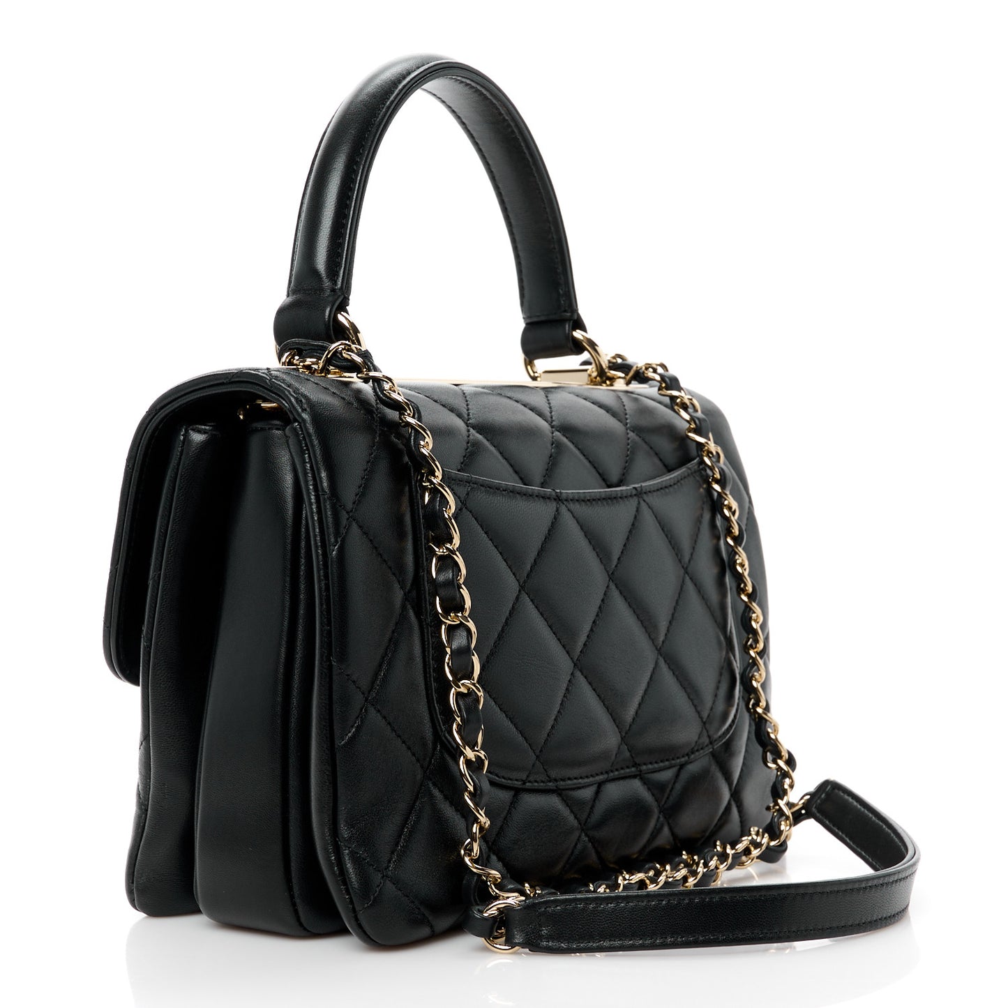 Lambskin Quilted Small Trendy CC Dual Handle Flap Bag Black
