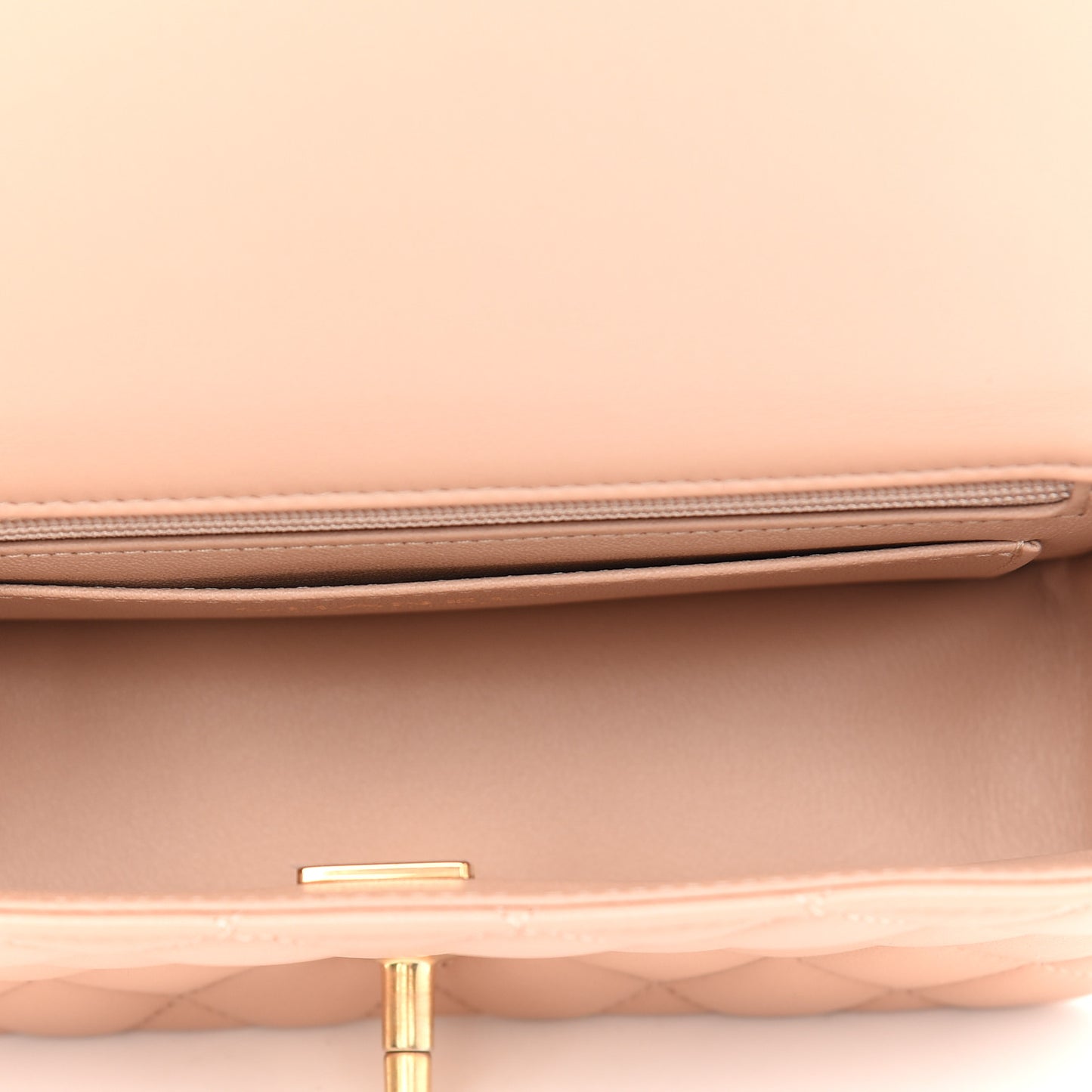 Lambskin Quilted Mini Top Handle Rectangular Flap Beige