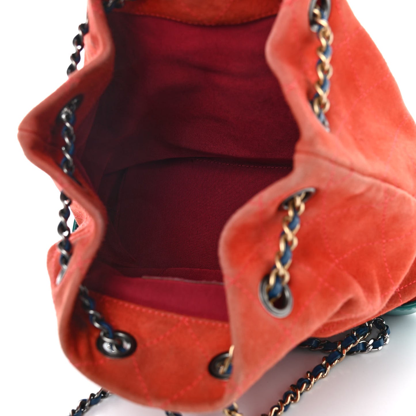 Suede Calfskin Quilted Small Gabrielle Backpack Orange Green
