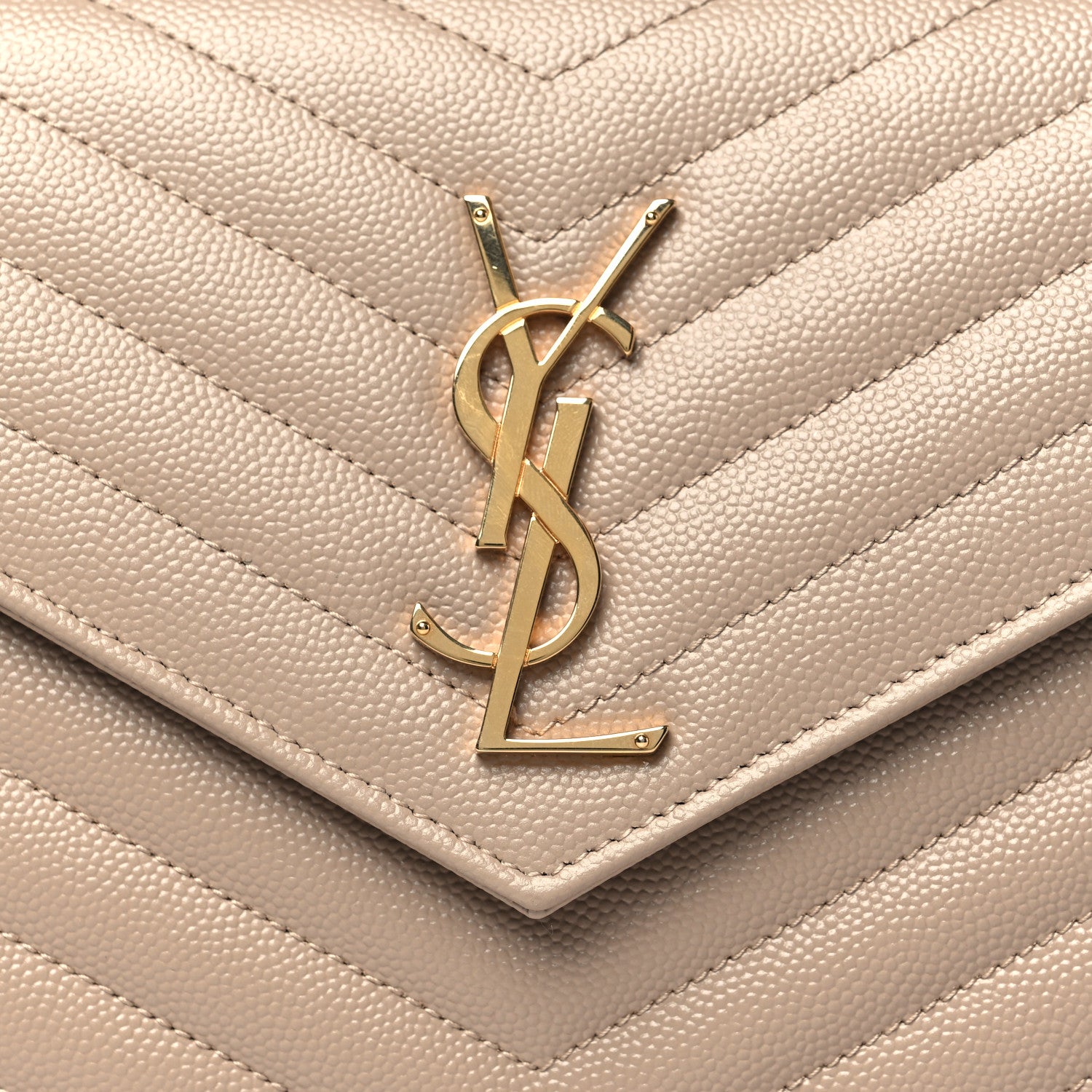 Saint Laurent Grain De Poudre Matelasse Chevron Monogram Chain Wallet Dark Beige 7 of 10