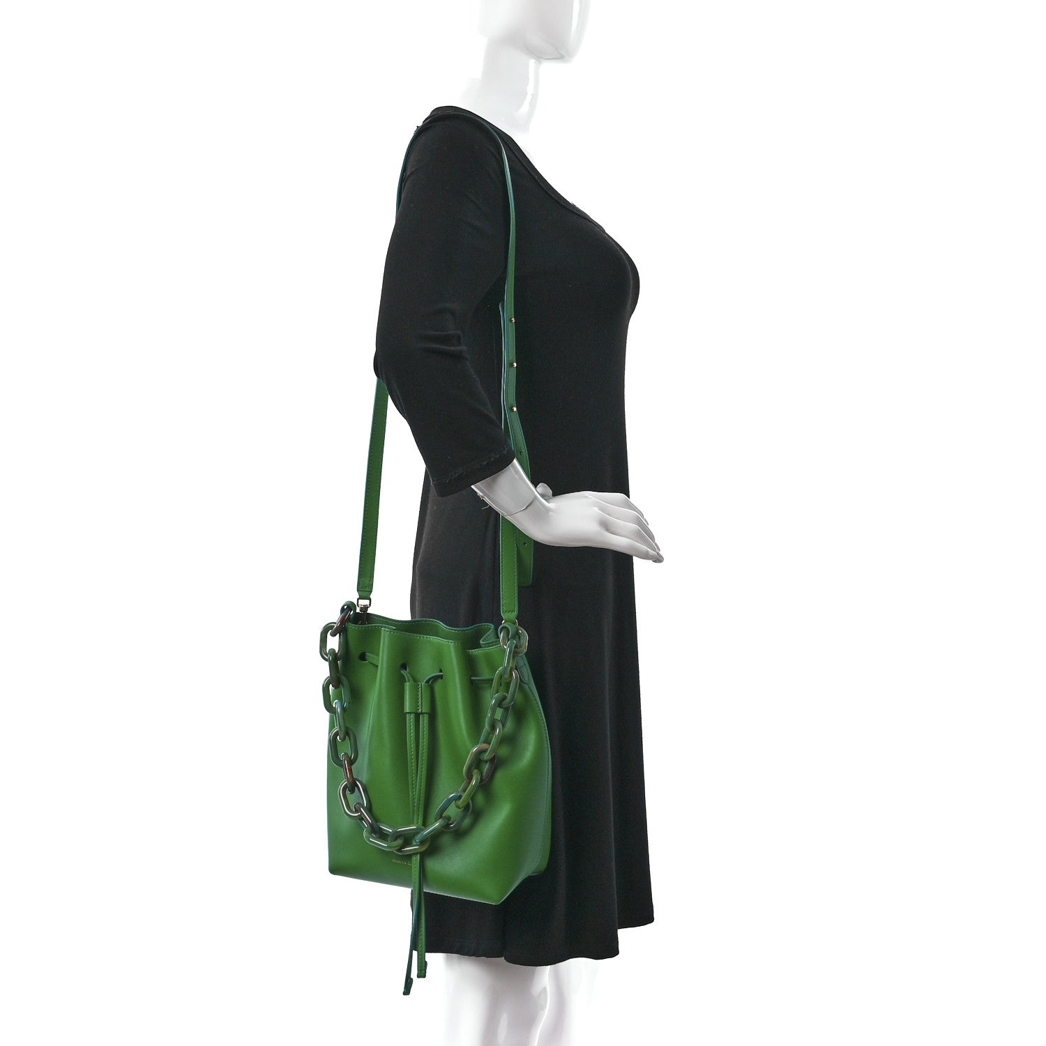 Mansur Gavriel Calfskin Twist Drawstring Bucket Bag Grass 2 of 8