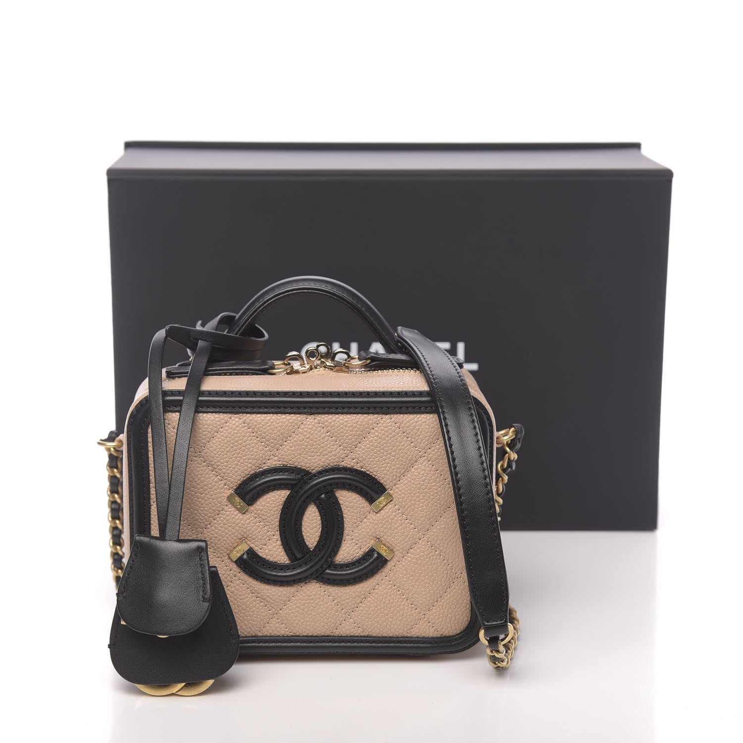 Chanel Caviar Quilted Small CC Filigree Vanity Case Beige Black 11 of 11